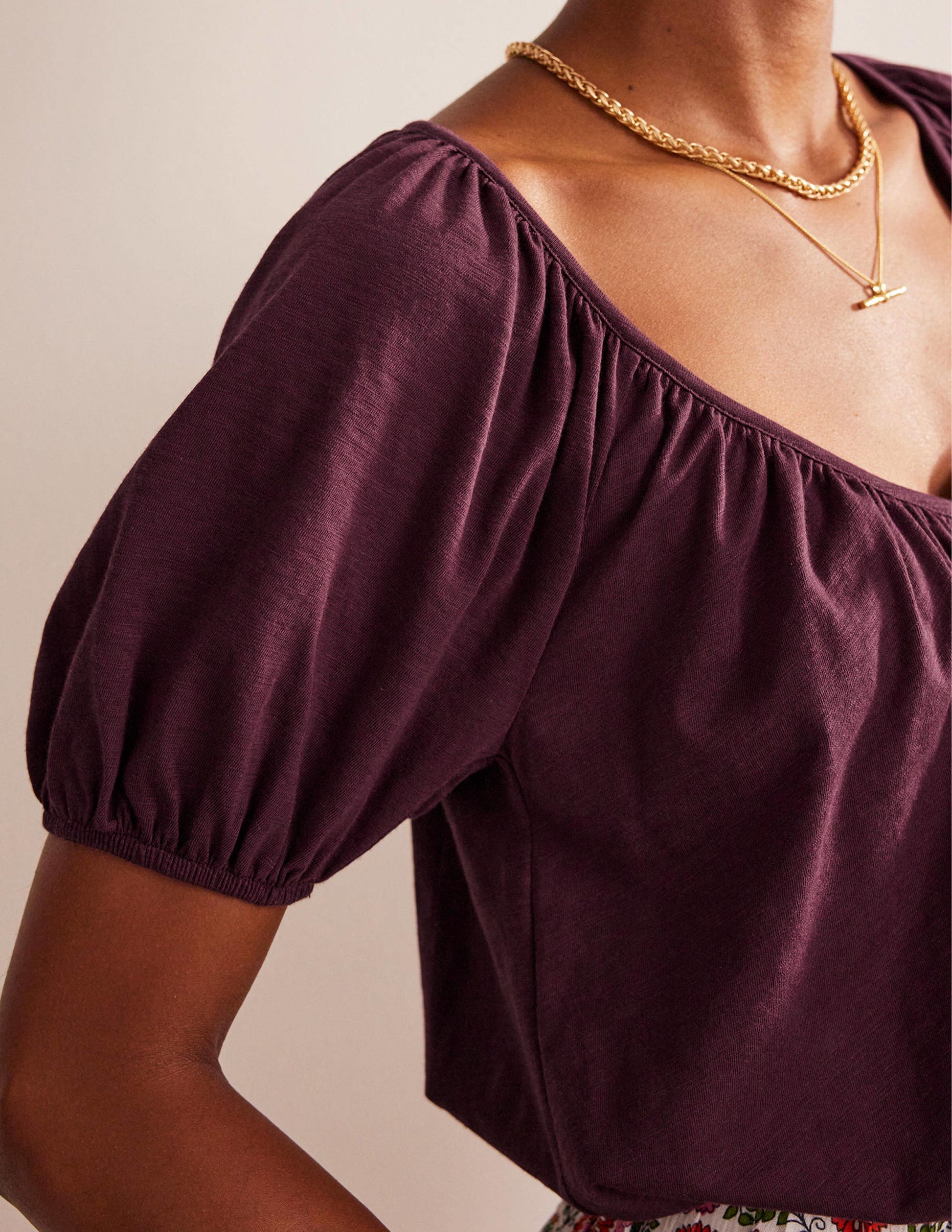 V-Neck Jersey Swing Top-Dark Burgundy-2