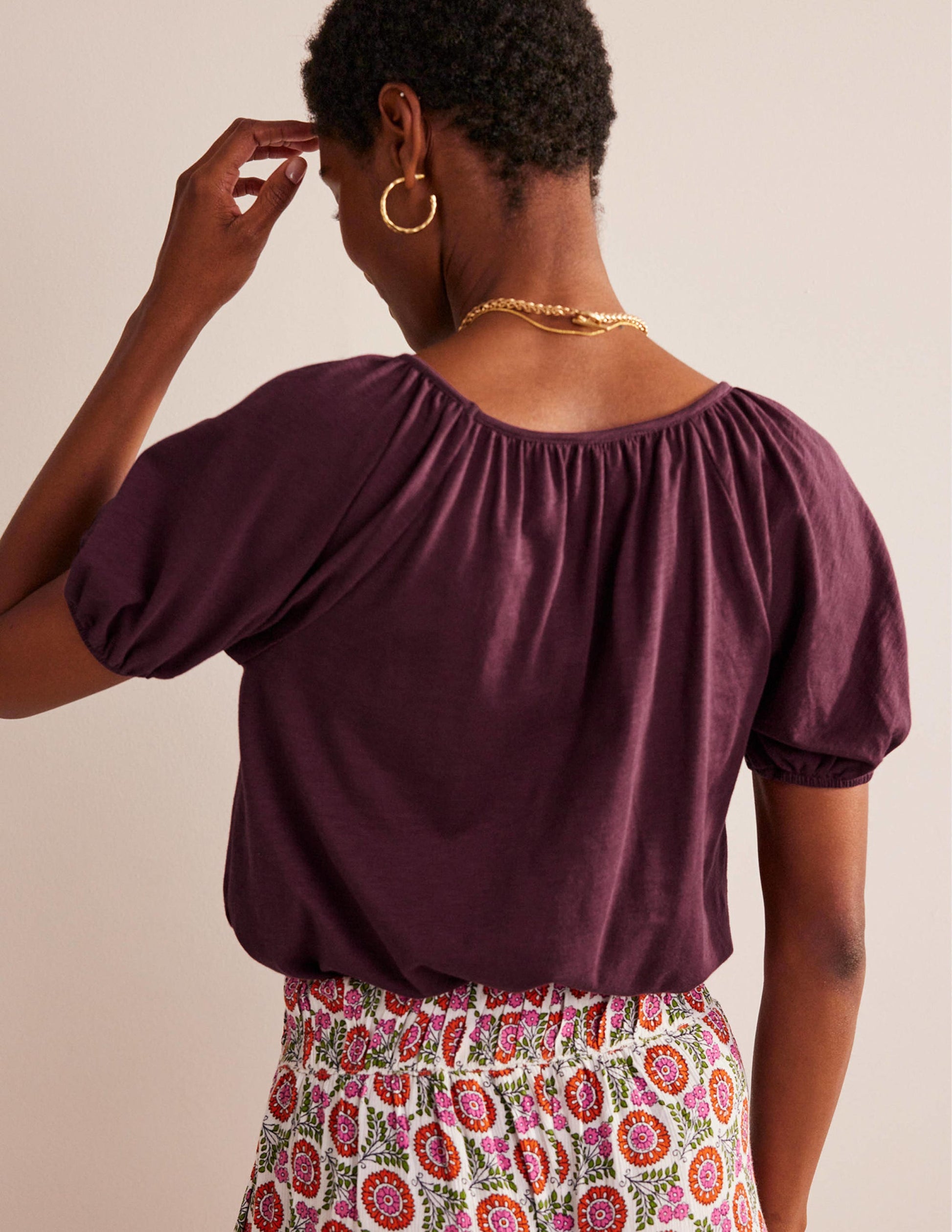 V-Neck Jersey Swing Top-Dark Burgundy-3