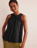 Trim Neck Jersey Swing Top-Black