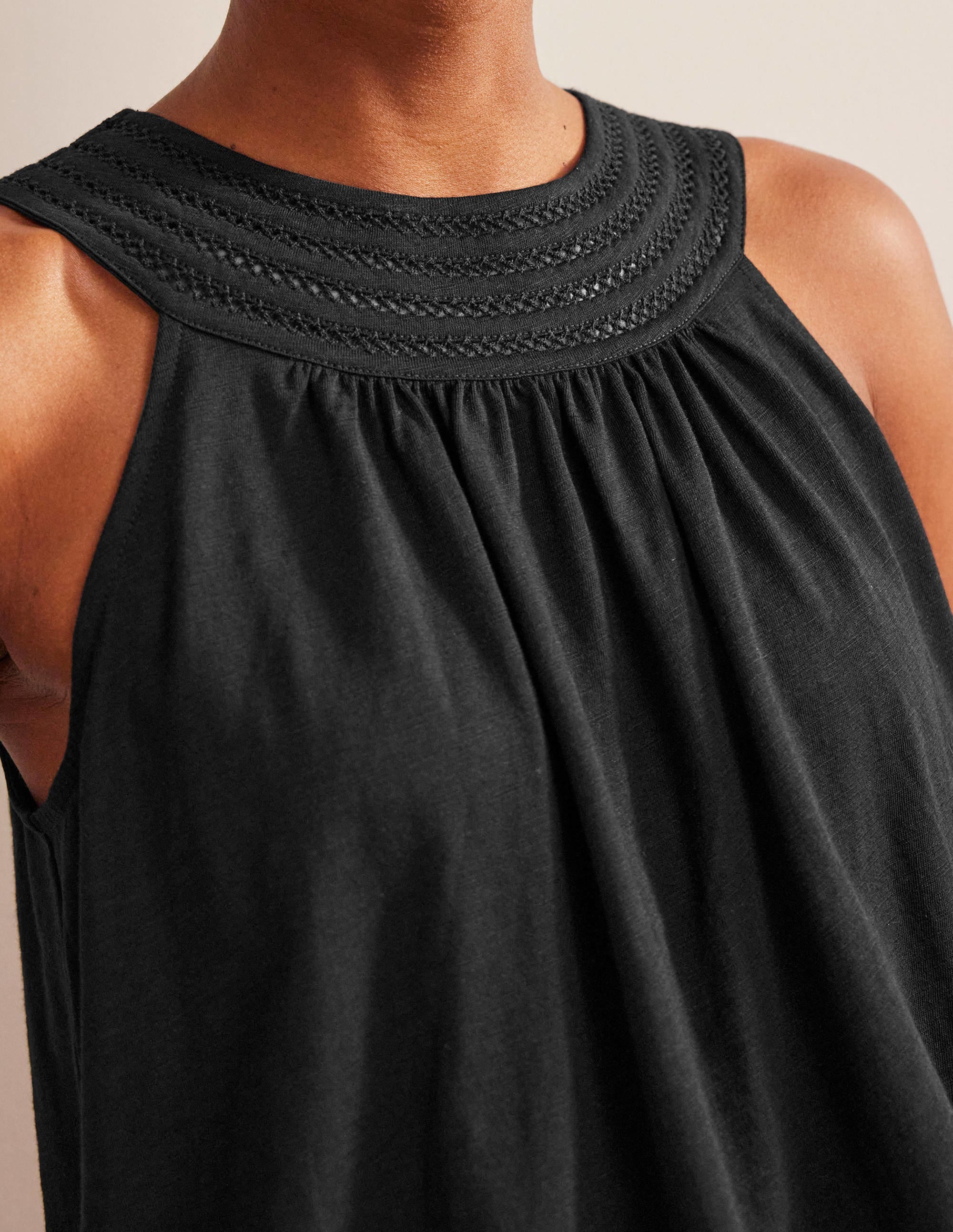 Trim Neck Jersey Swing Top-Black - Image 2