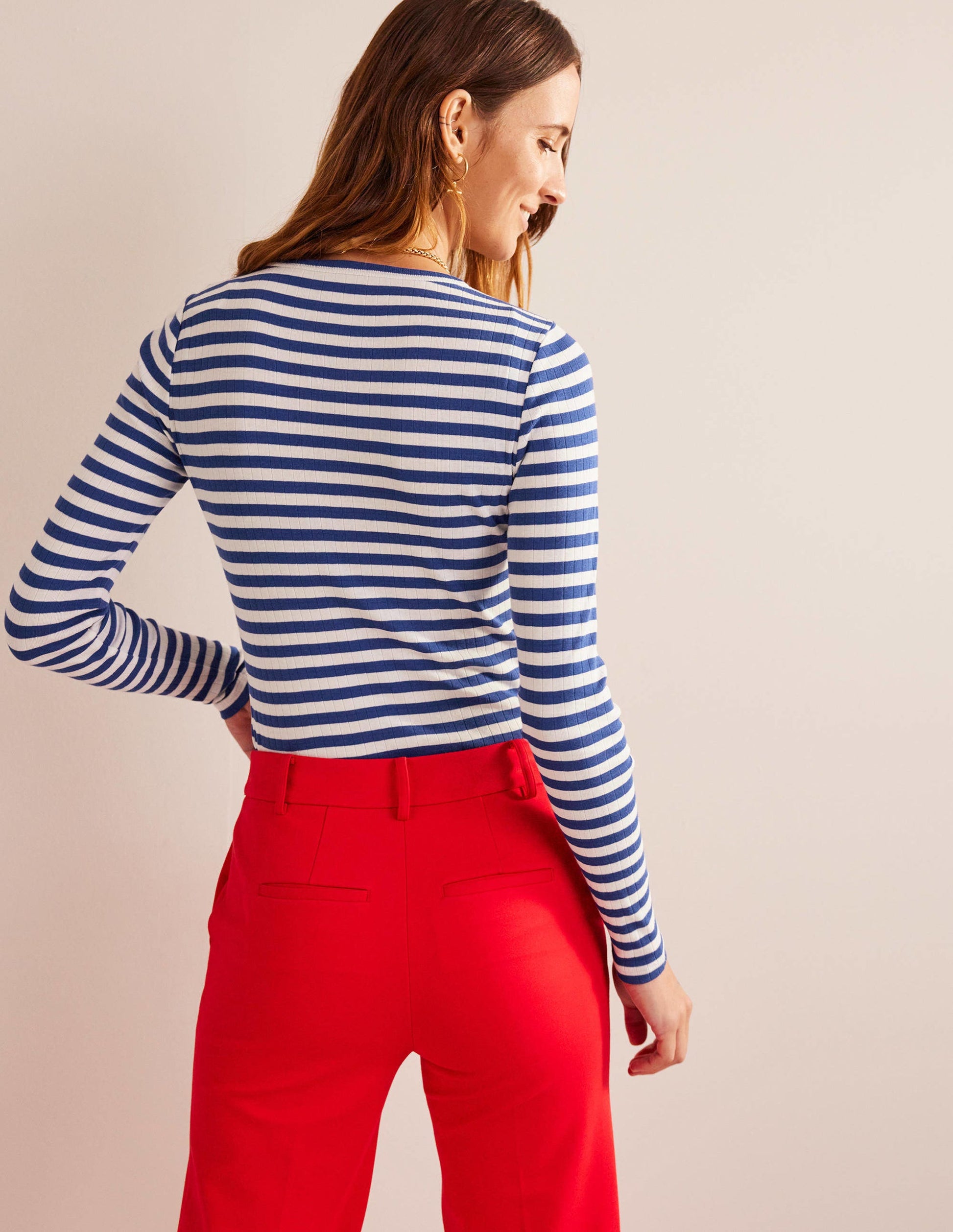 Anna Rib Crew T-Shirt-Lapis Blue, Ivory Stripe-3