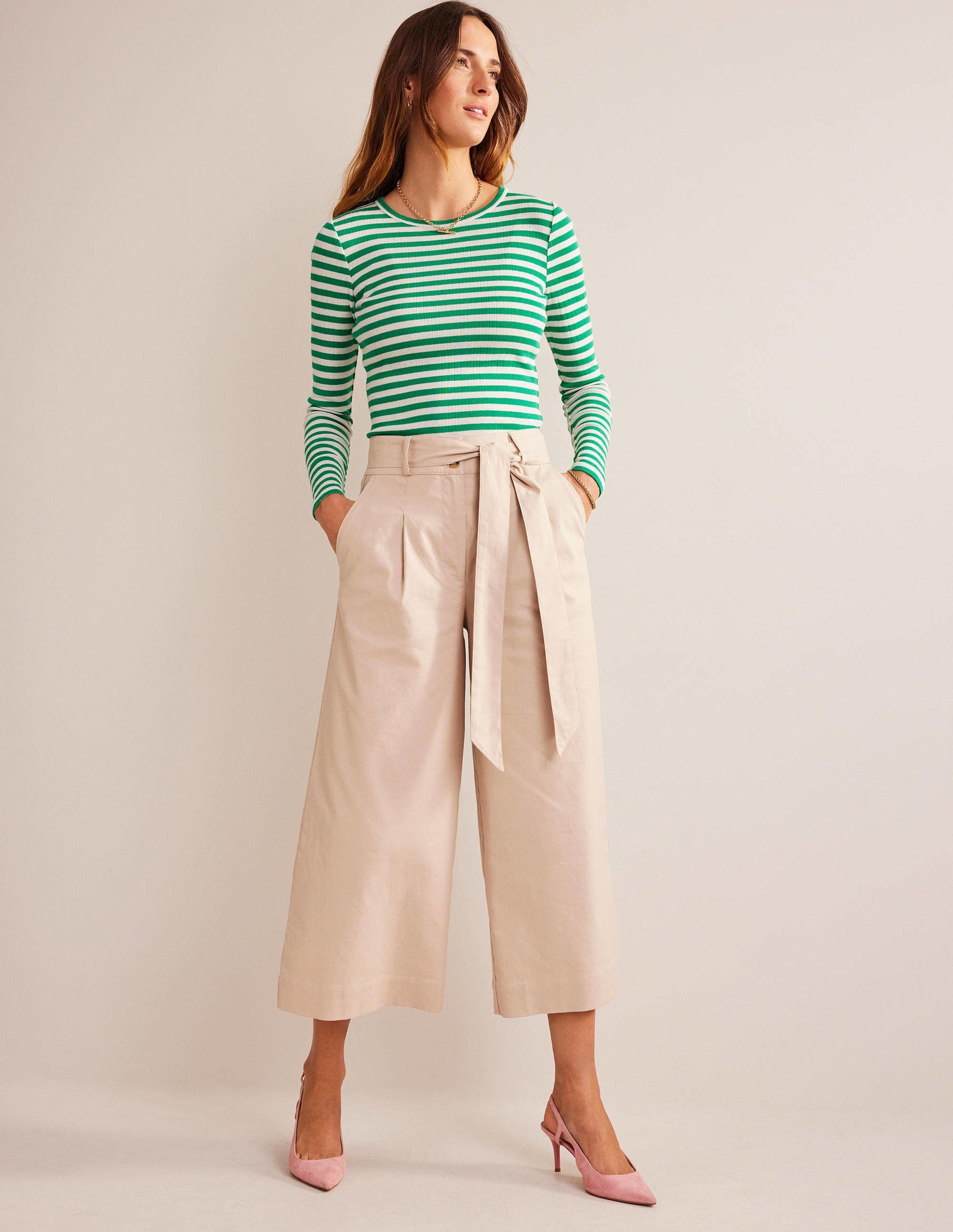 Anna Rib Crew T-Shirt-Meadow Green, Ivory Stripe-4