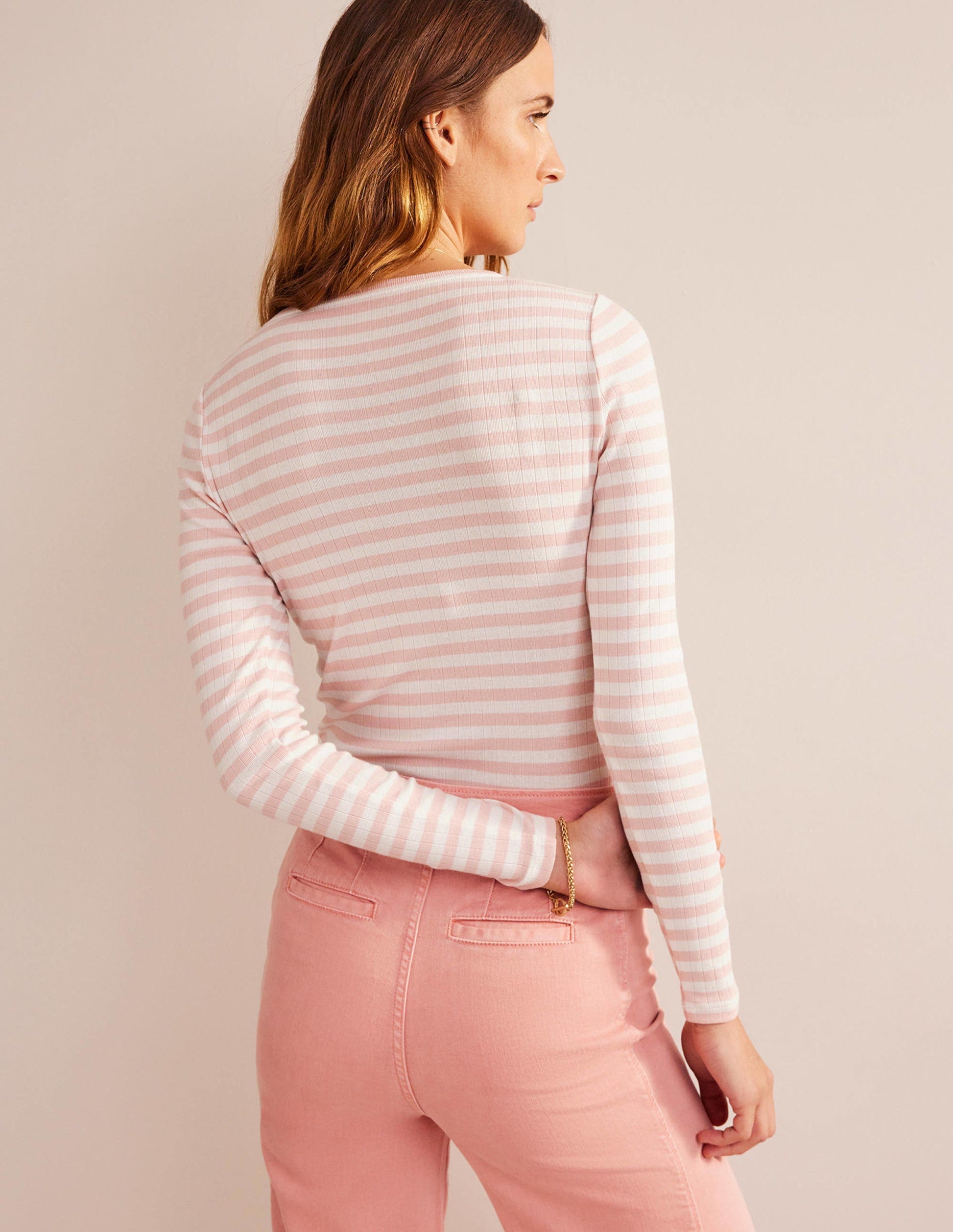 Anna Rib Crew T-Shirt-Ivory, Peach Skin Stripe-3