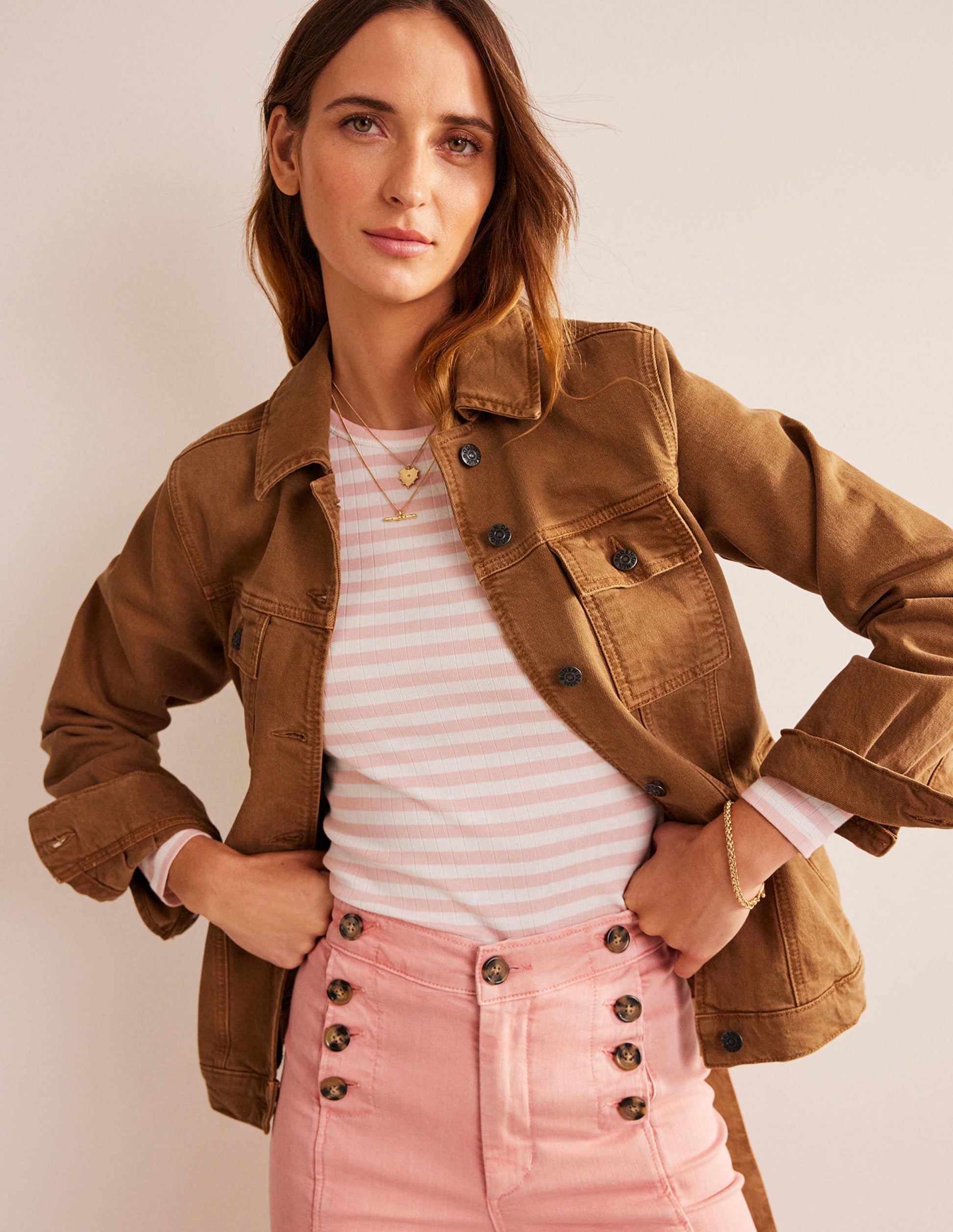 Anna Rib Crew T-Shirt-Ivory, Peach Skin Stripe-4
