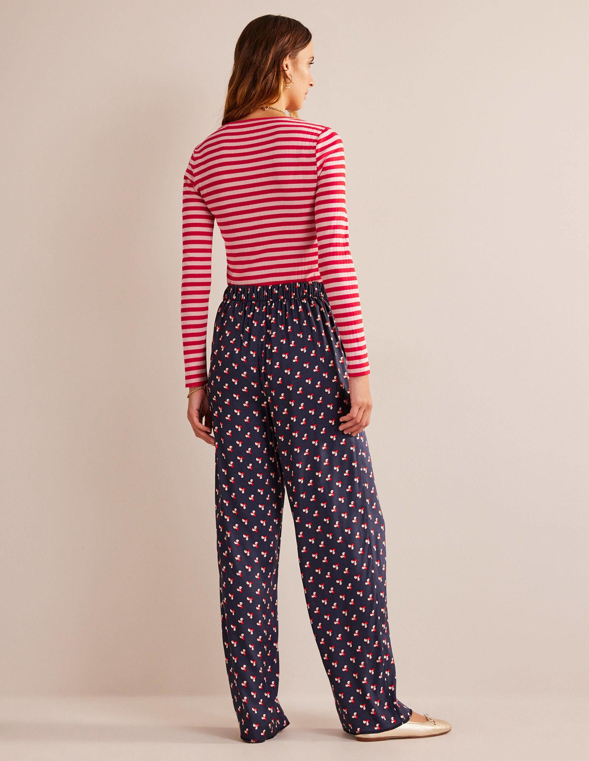 Anna Rib Crew T-Shirt-Peach Skin, Hot Pepper Stripe-6