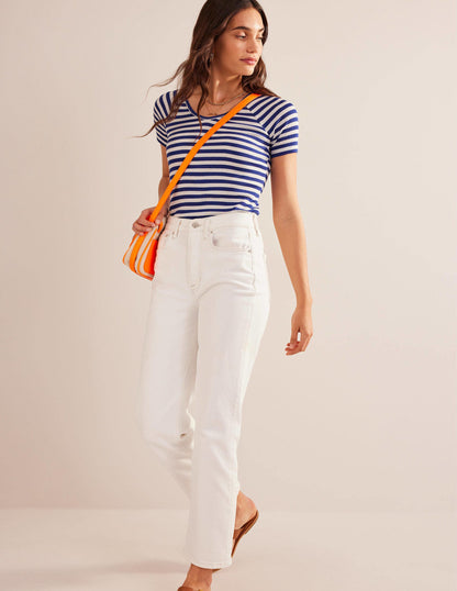 Anna Rib V-Neck T-Shirt-Lapis Blue, Ivory Stripe-4