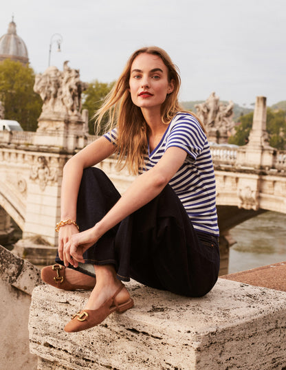 Anna Rib V-Neck T-Shirt-Lapis Blue, Ivory Stripe-5