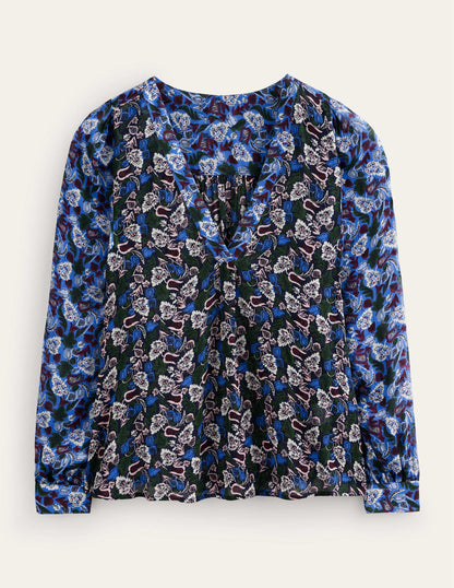 Printed V-Neck Blouse-Multi, Tulip Bloom