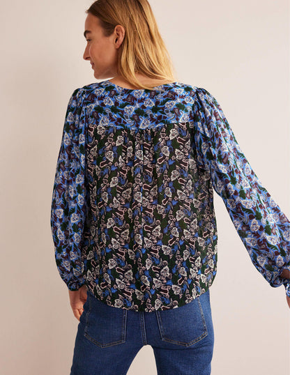 Printed V-Neck Blouse-Multi, Tulip Bloom