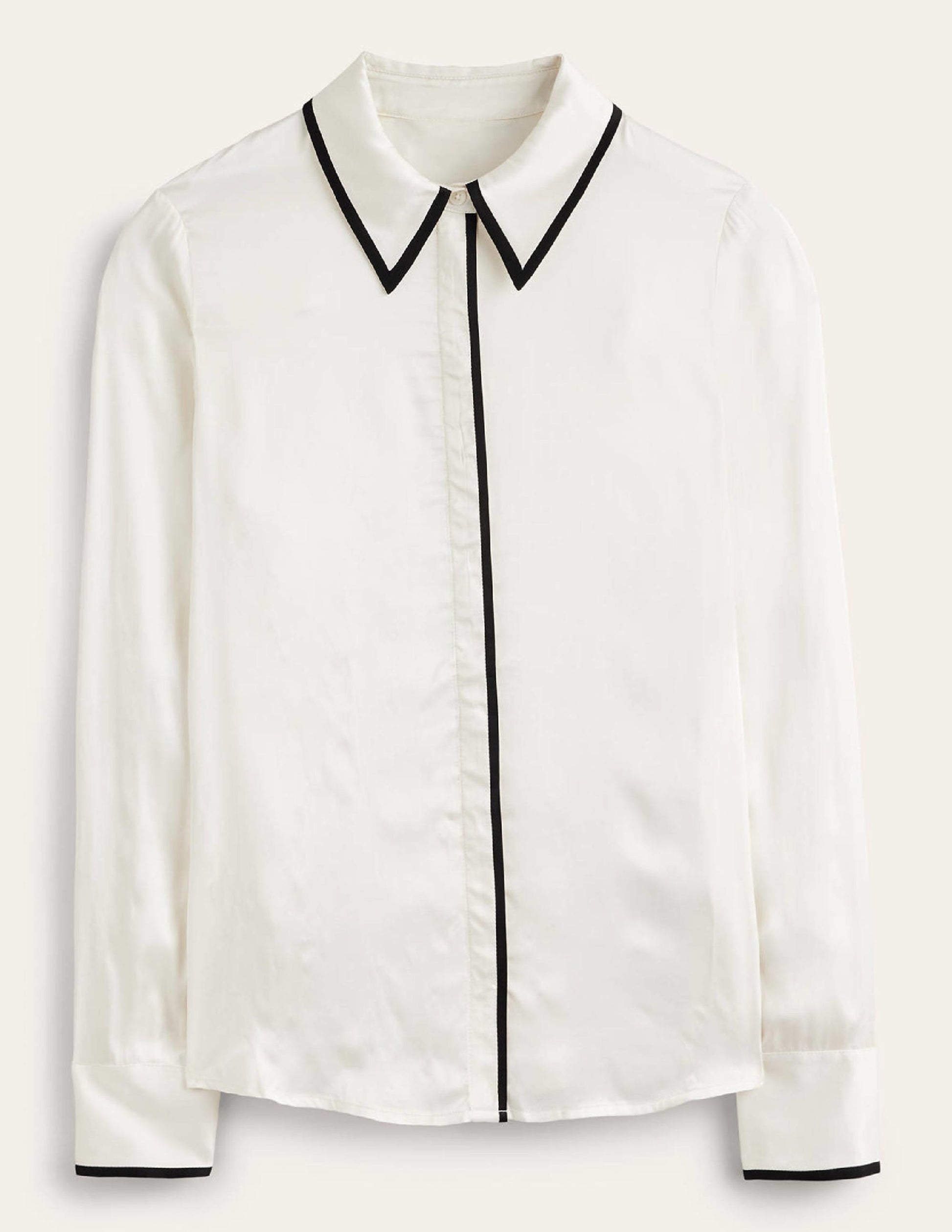 Straight Satin-Tipped Shirt-Ivory, Black-5