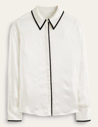 Straight Satin-Tipped Shirt-Ivory, Black-5