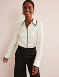 Straight Satin-Tipped Shirt-Ivory, Black