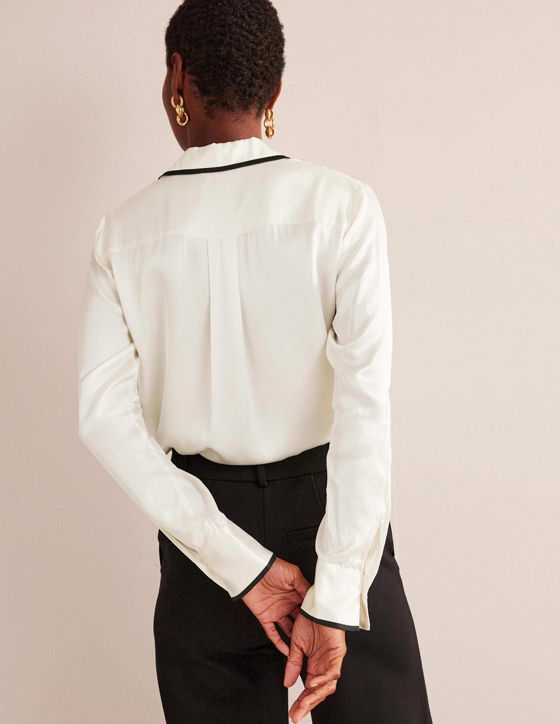 Straight Satin-Tipped Shirt-Ivory, Black-3