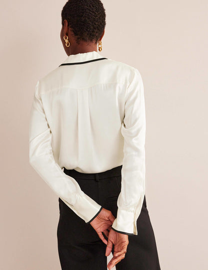 Straight Satin-Tipped Shirt-Ivory, Black-3