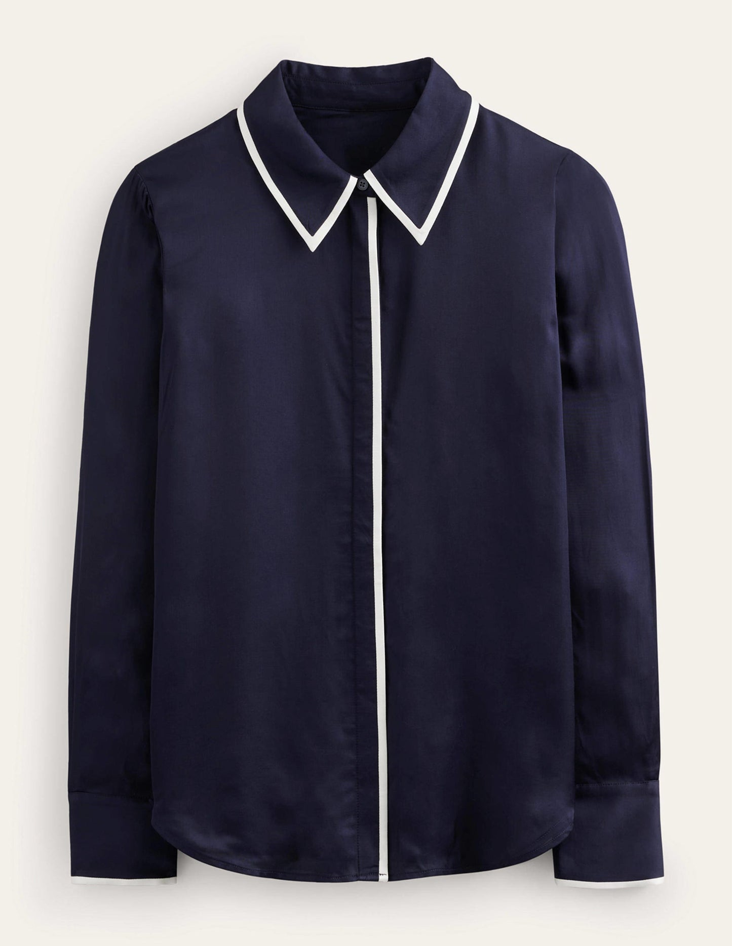 Straight Satin-Tipped Shirt-Navy