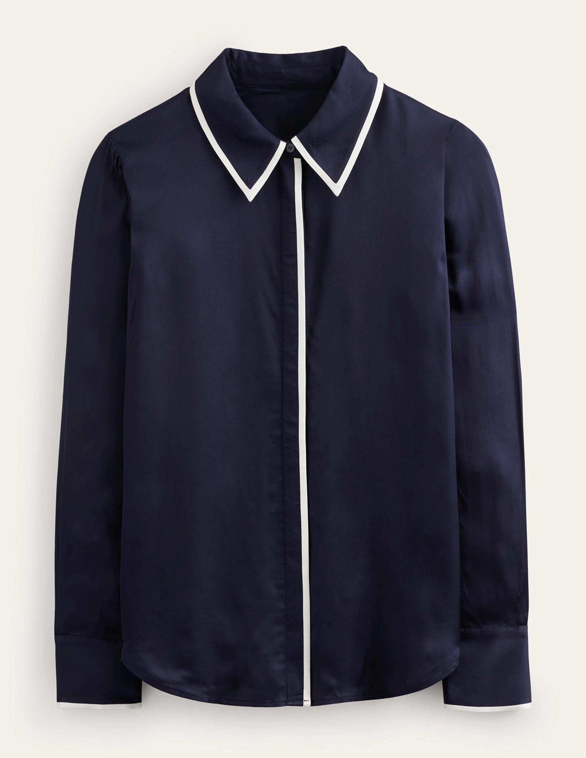Straight Satin-Tipped Shirt-Navy-8