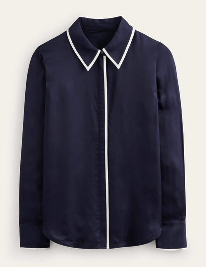 Straight Satin-Tipped Shirt-Navy-8