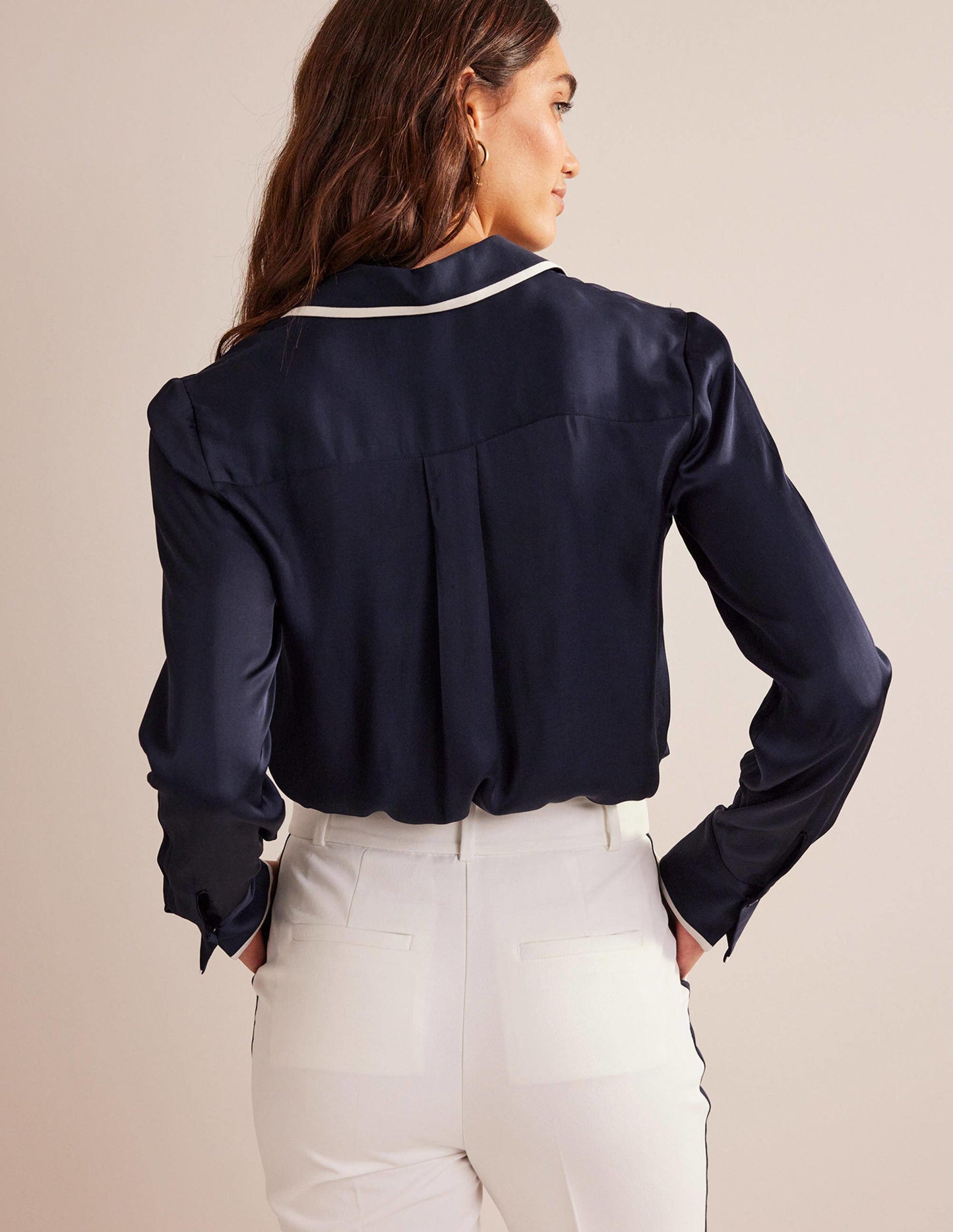 Straight Satin-Tipped Shirt-Navy