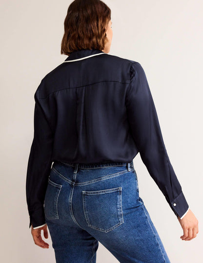 Straight Satin-Tipped Shirt-Navy-6