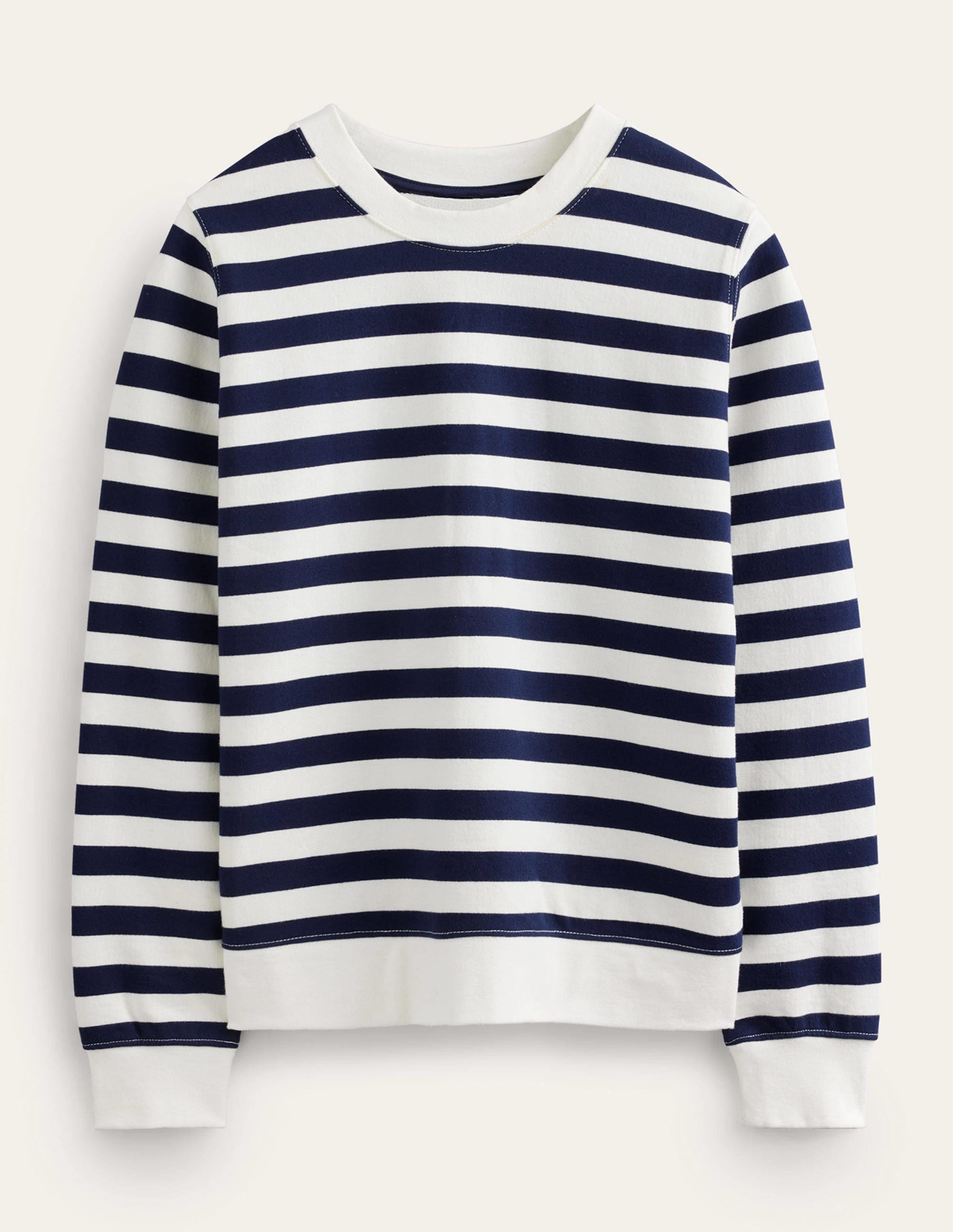Deep Rib Boxy Sweatshirt-French Navy, Ivory Stripe - Image 6