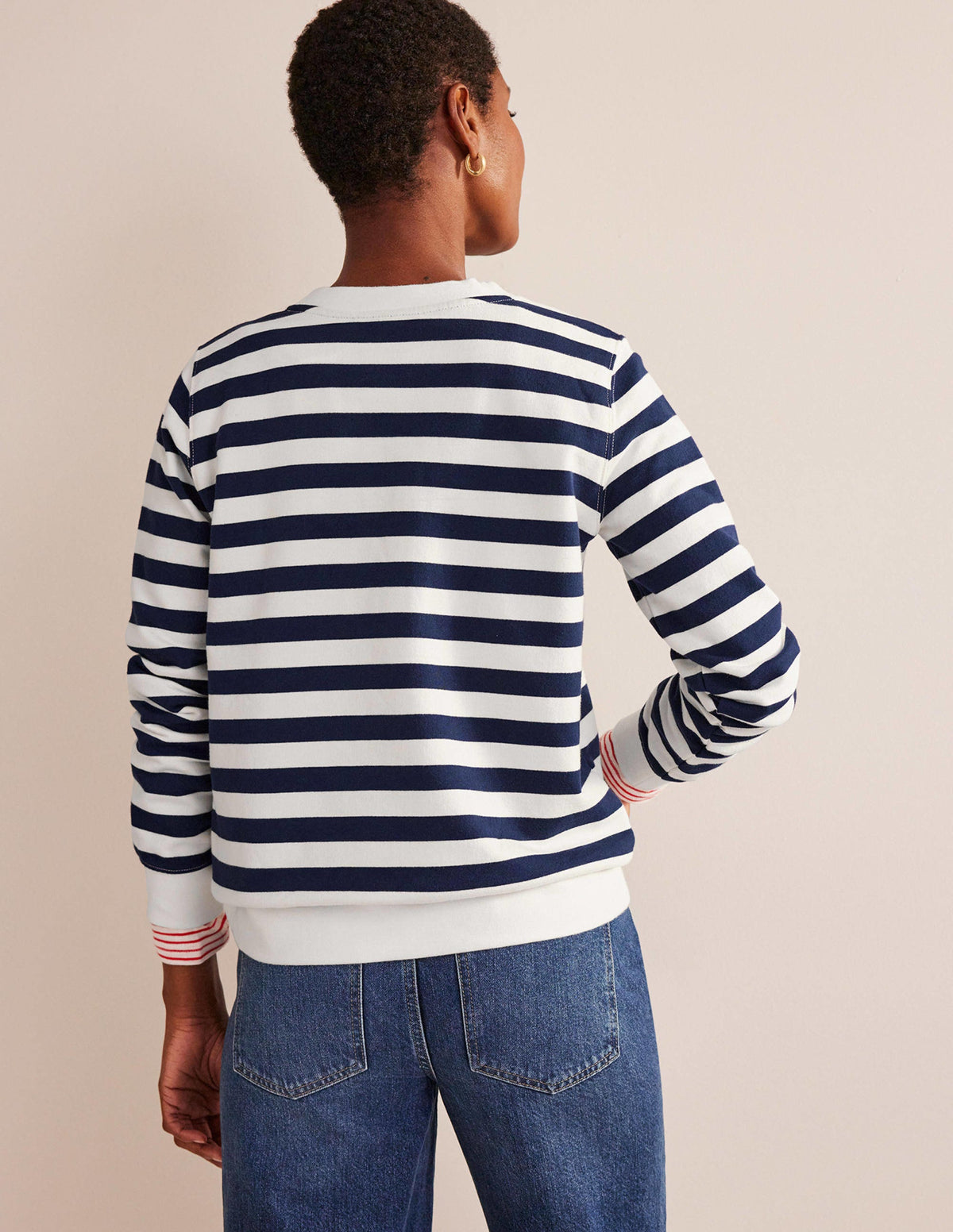 Deep Rib Boxy Sweatshirt-French Navy, Ivory Stripe - Image 3