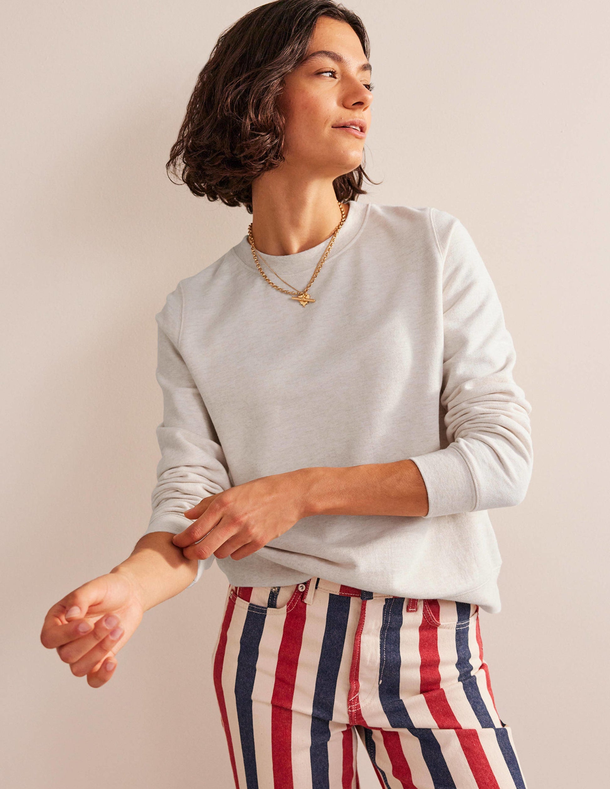 Deep Rib Boxy Sweatshirt-Oatmeal-1