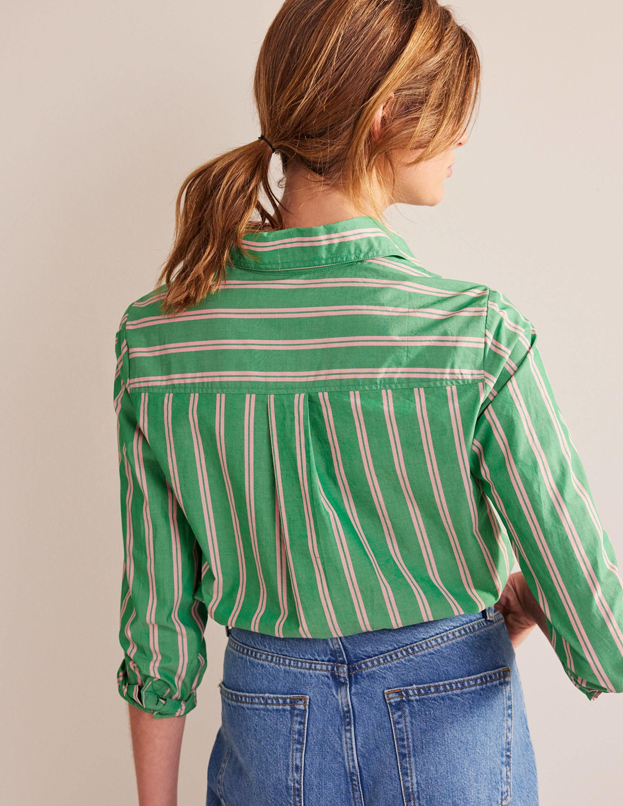 Sienna Cotton Shirt-Green and Pink Tram Stripe - Image 3