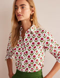 Sienna Cotton Shirt-Ivory, Daisy Foliage