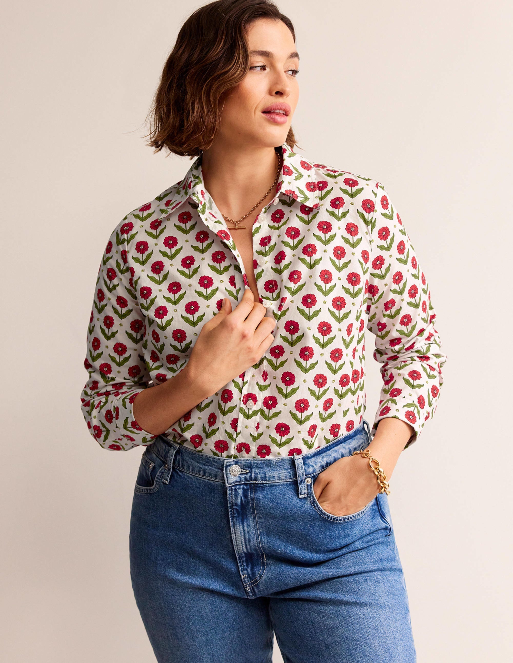 Sienna Cotton Shirt-Ivory, Daisy Foliage - Image 6