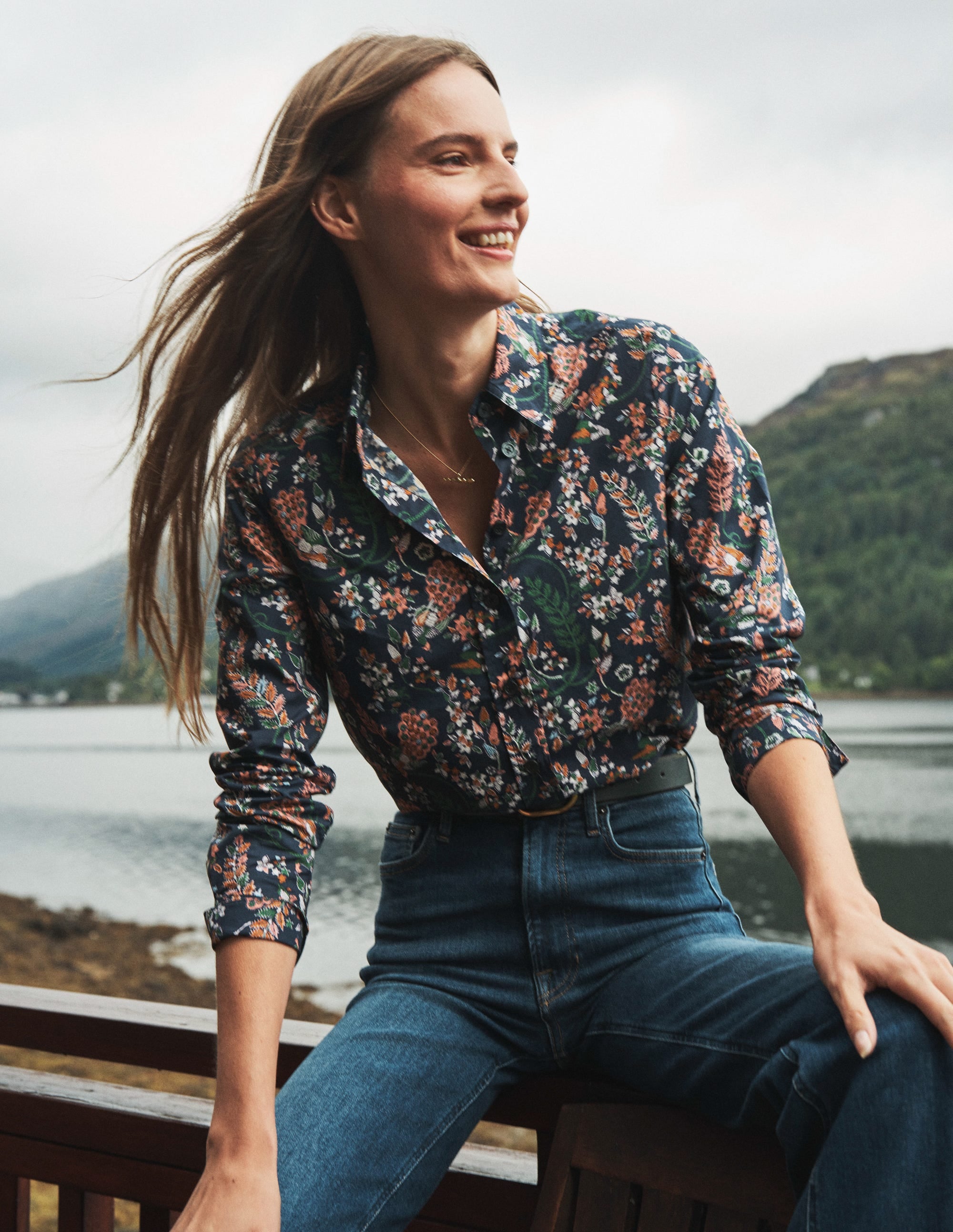 Sienna Cotton Shirt-French Navy, Peacock - Image 5