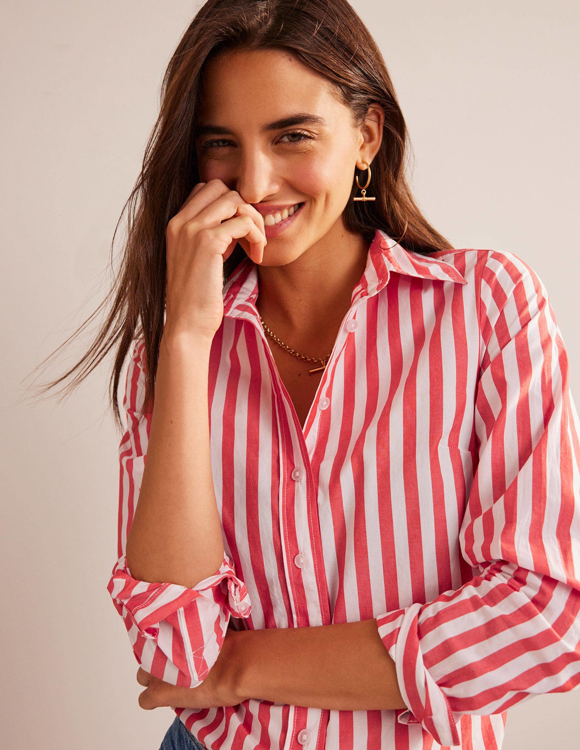 Sienna Cotton Shirt-Bright Red Stripe-1