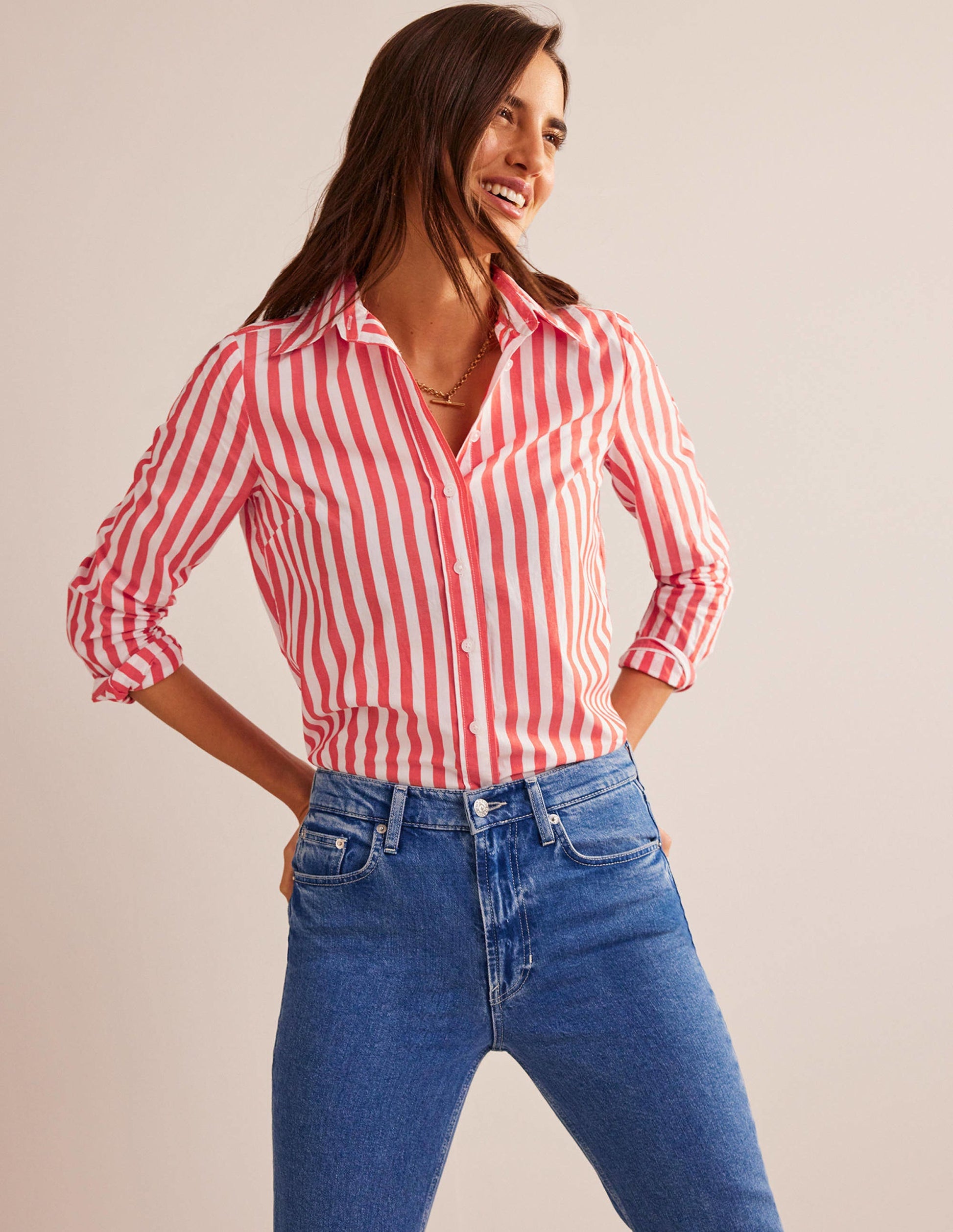Sienna Cotton Shirt-Bright Red Stripe-4
