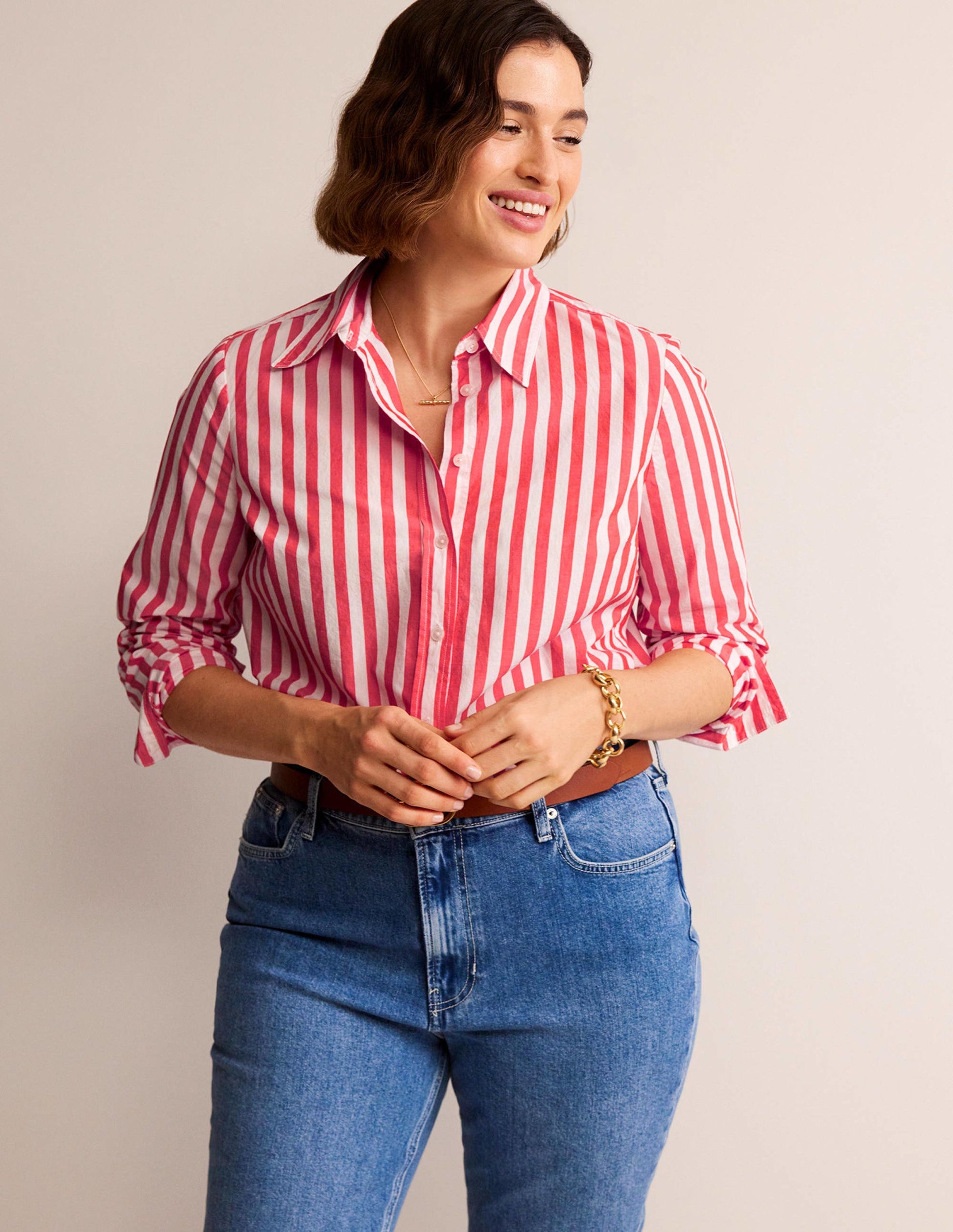 Sienna Cotton Shirt-Bright Red Stripe-5