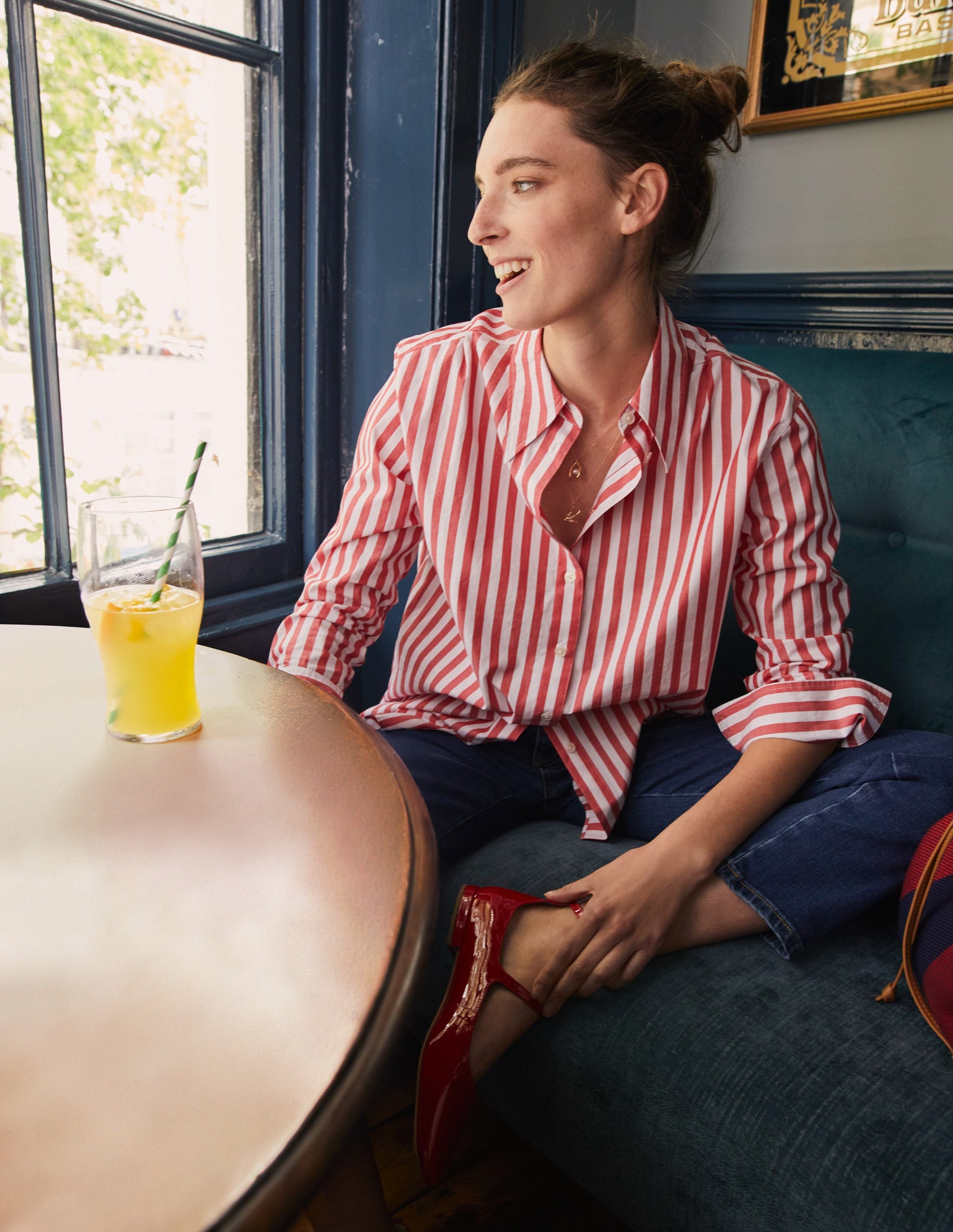 Sienna Cotton Shirt-Bright Red Stripe-7