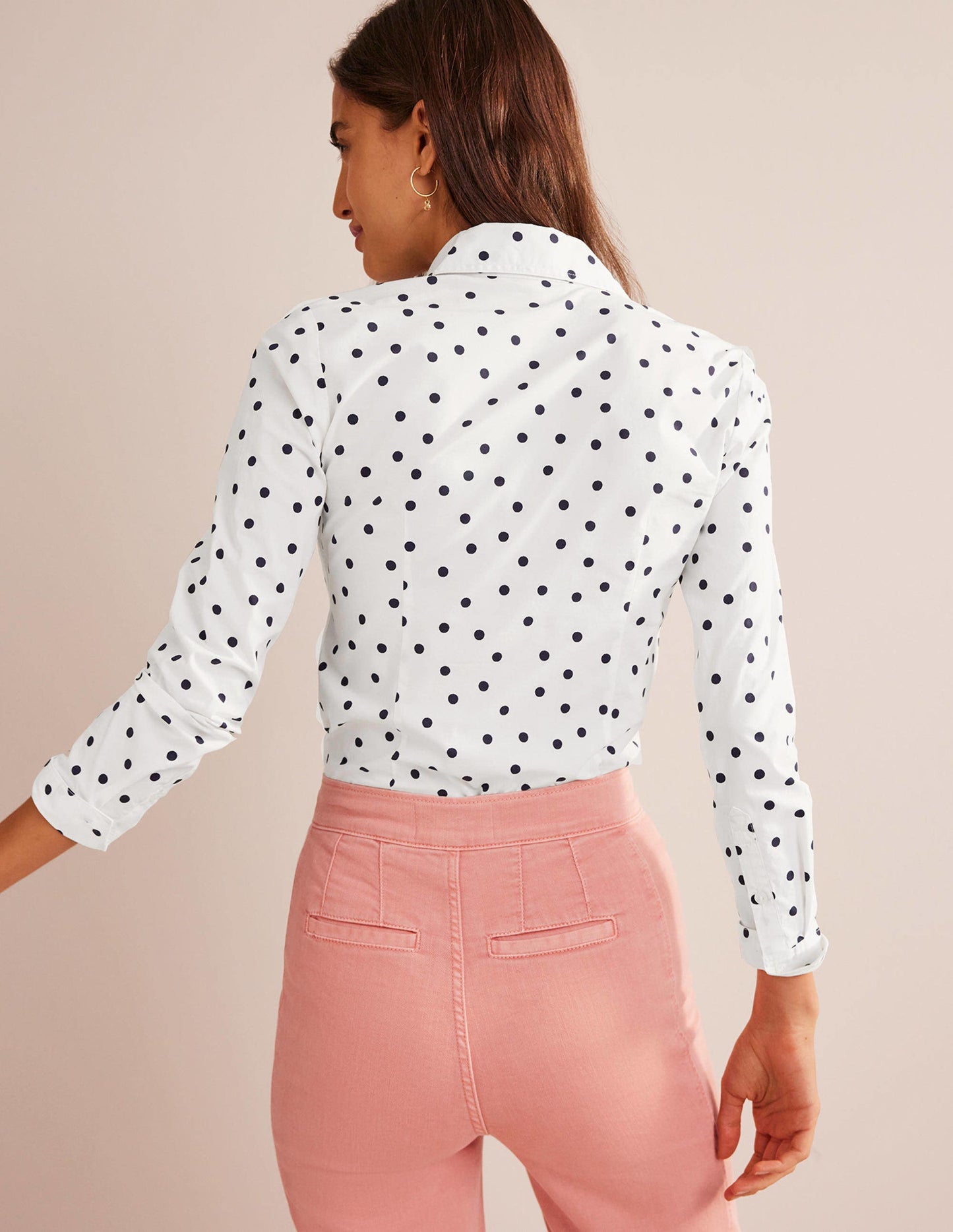 Saskia Stretch Cotton Shirt-Ivory, Spaced Dot