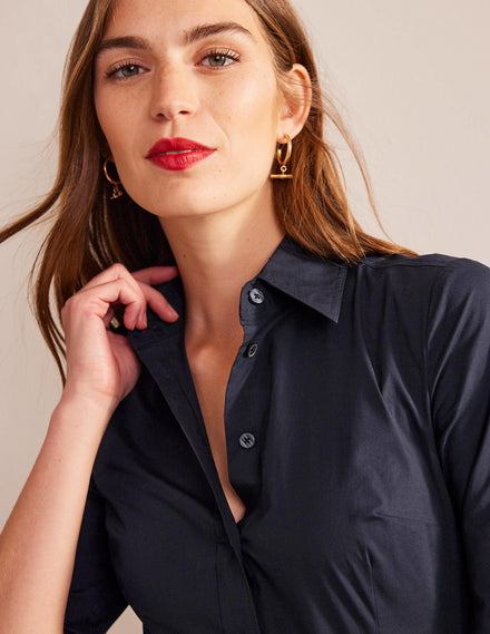 Saskia Stretch Cotton Shirt-Navy