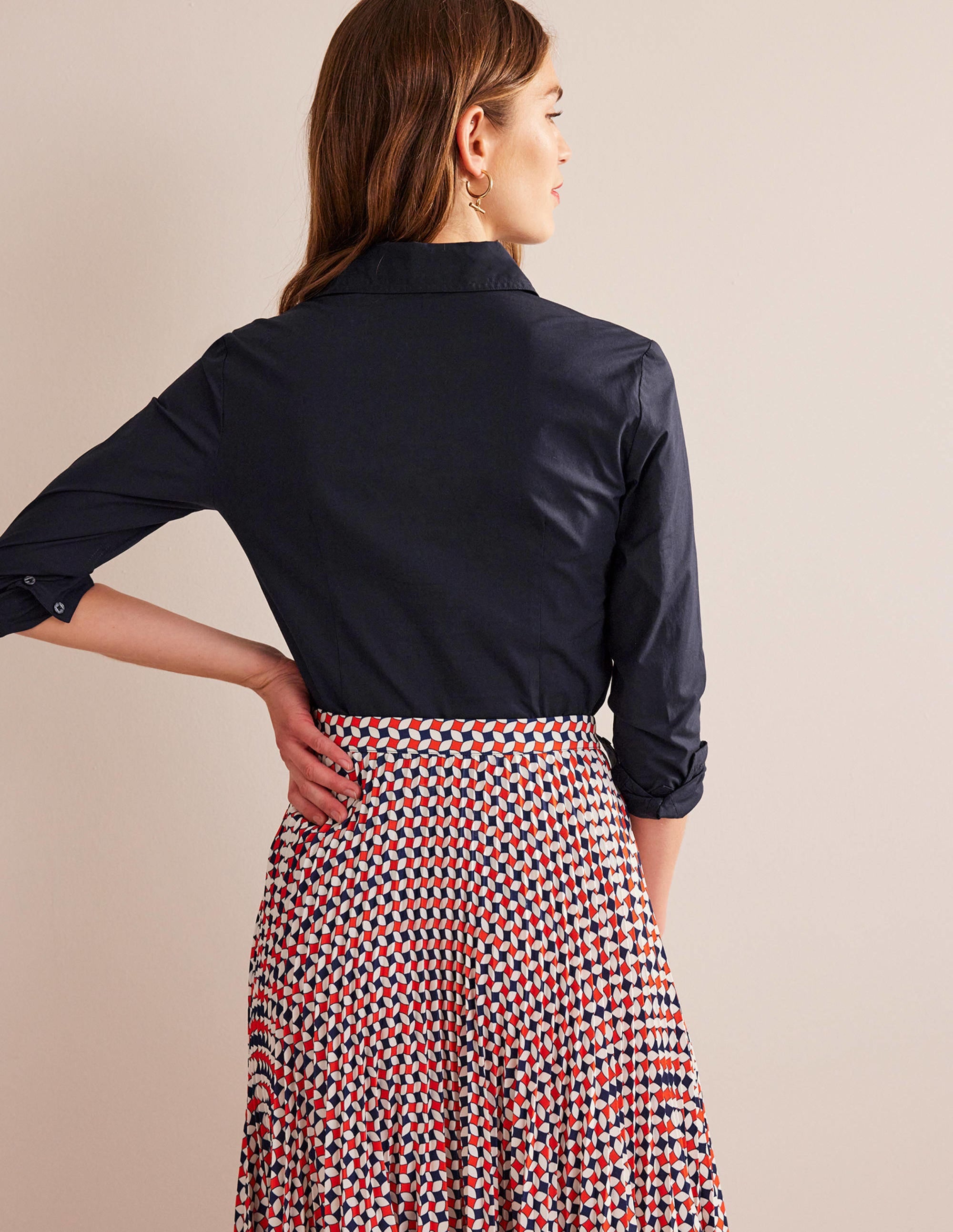 Saskia Stretch Cotton Shirt-Navy - Image 3
