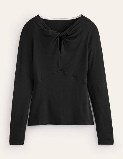 Knot Front Jersey Top-Black-5
