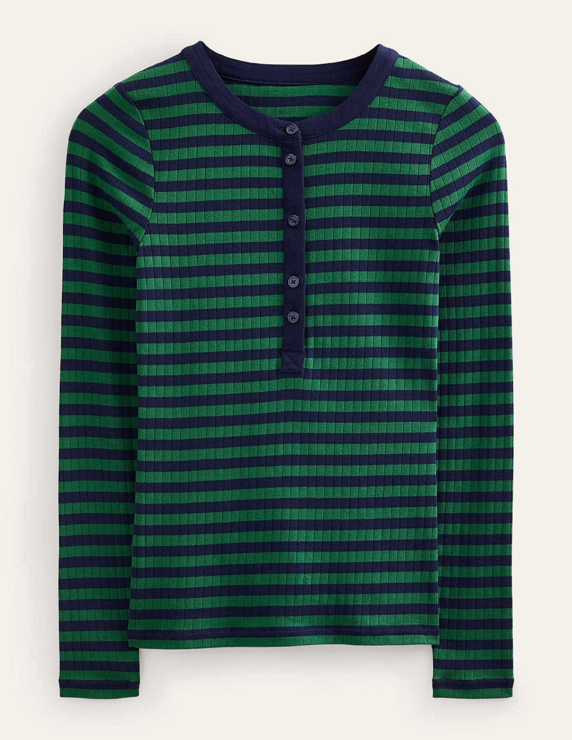 Anna Rib Henley T-Shirt-Green, Navy-5