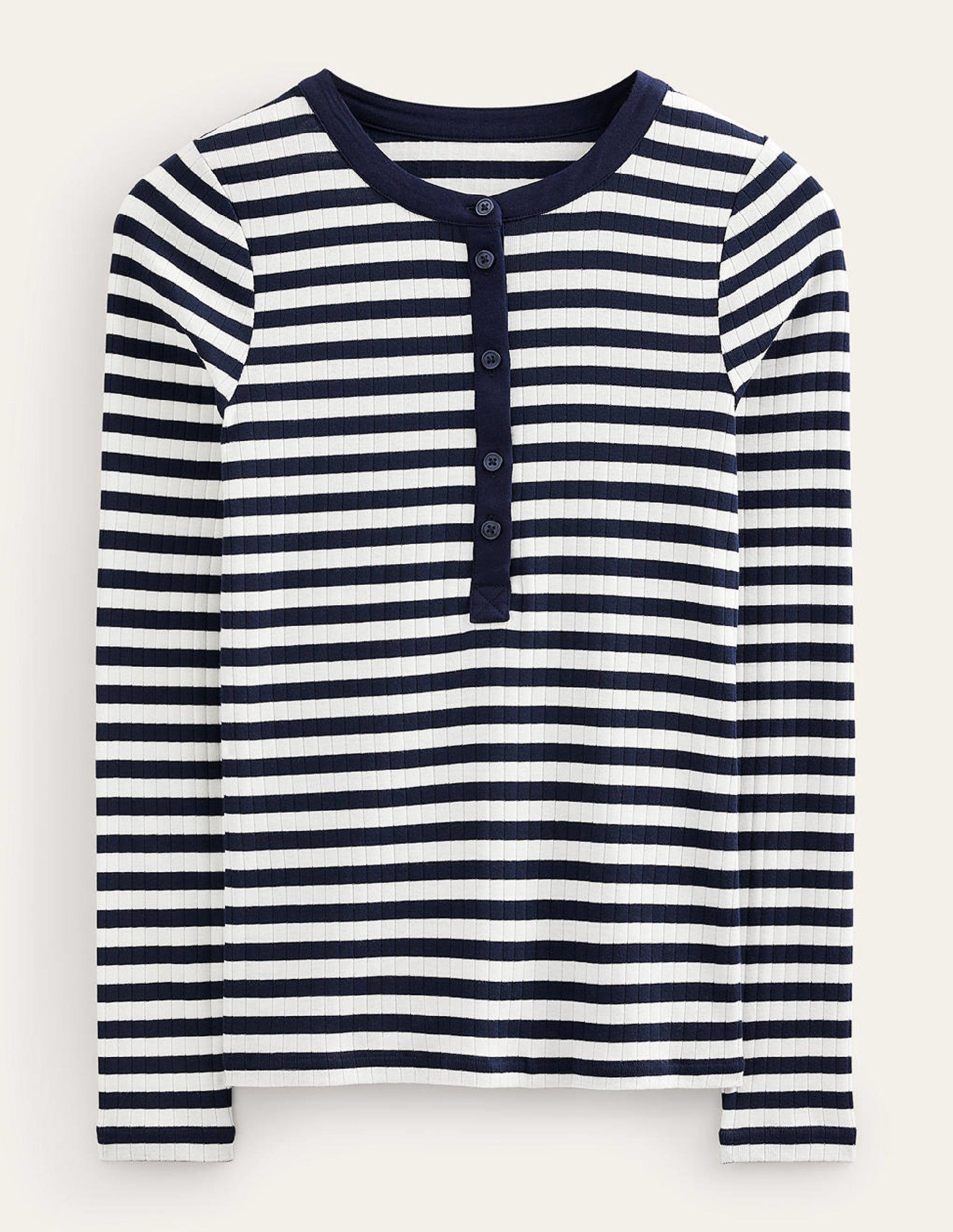 Anna Rib Henley T-Shirt-Navy, Ivory-5