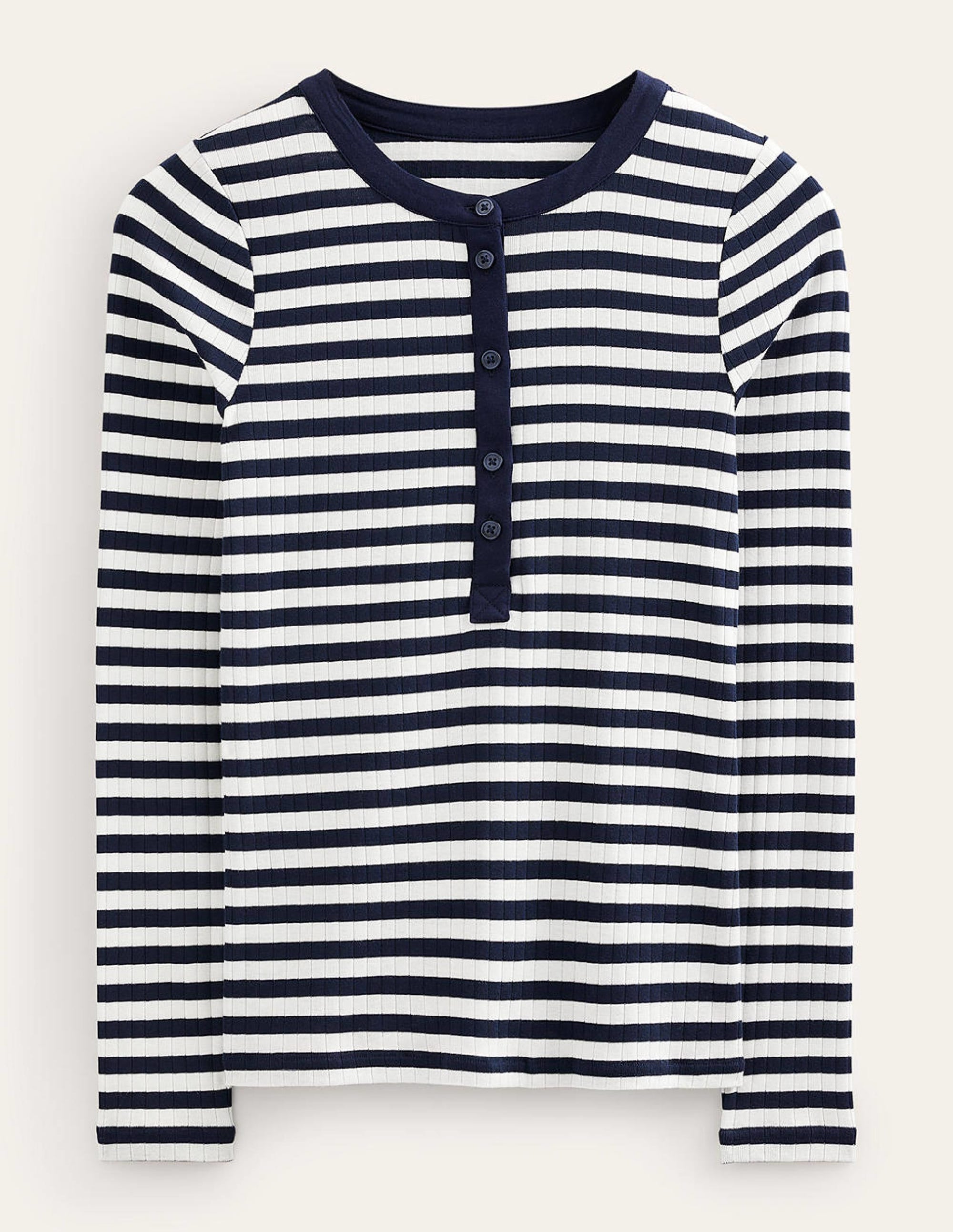 Anna Rib Henley T-Shirt-Navy, Ivory - Image 5