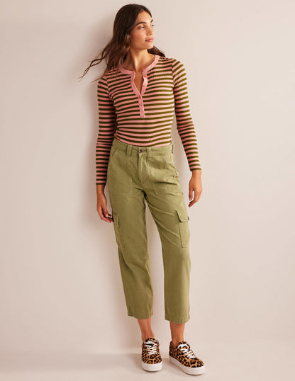 Anna Rib Henley T-Shirt-Rosette Blush, Olive Green-4