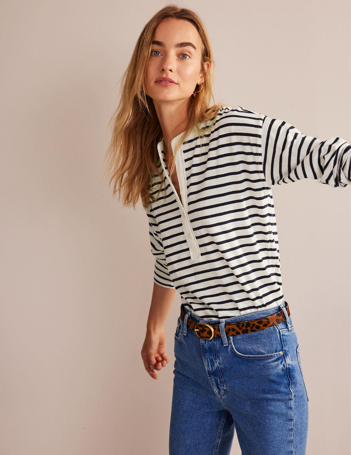 Rosie Stripe T-Shirt-Ivory, Navy-1