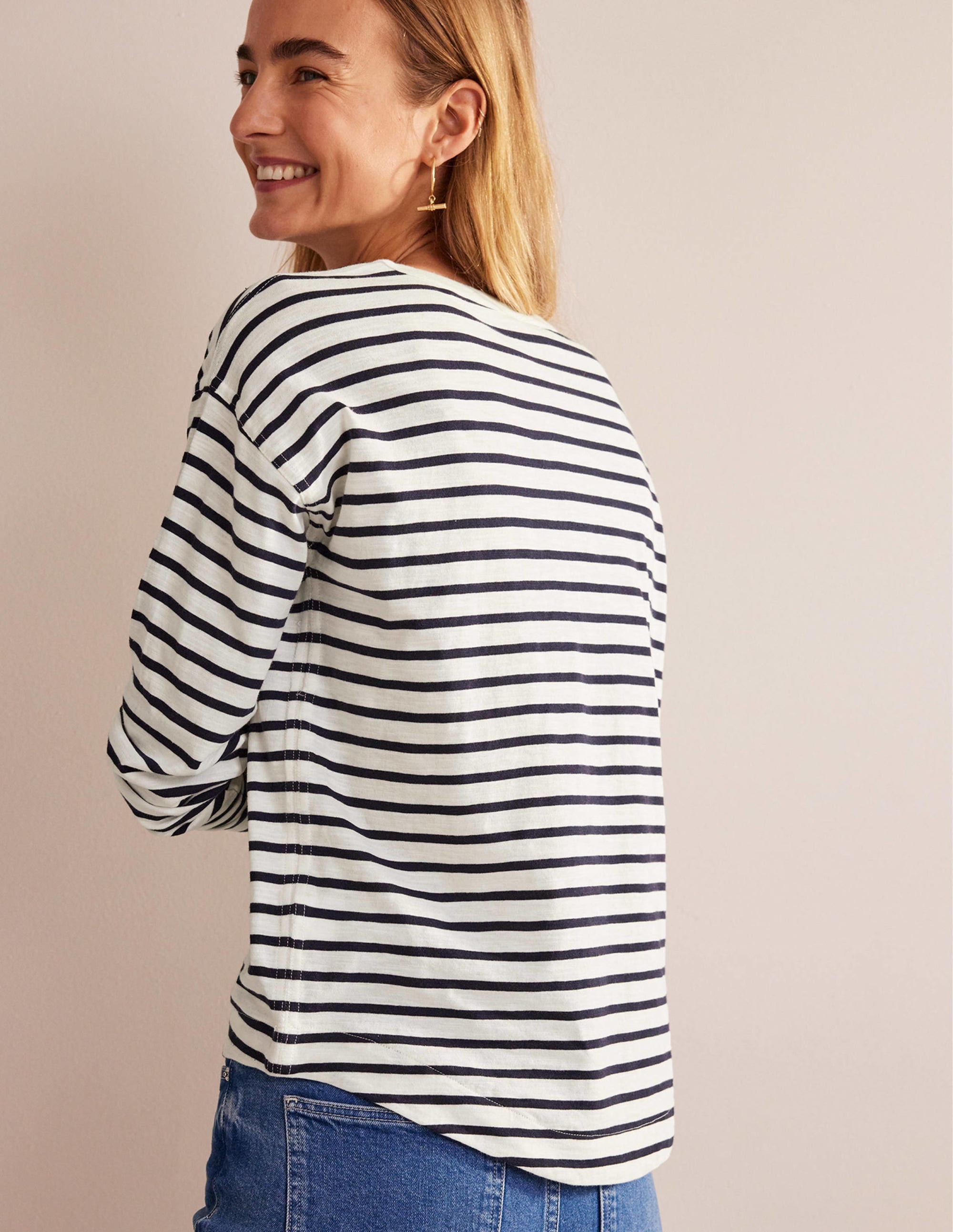 Rosie Stripe T-Shirt-Ivory, Navy - Image 3