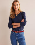 Pure Cotton Long Sleeve Top-Navy