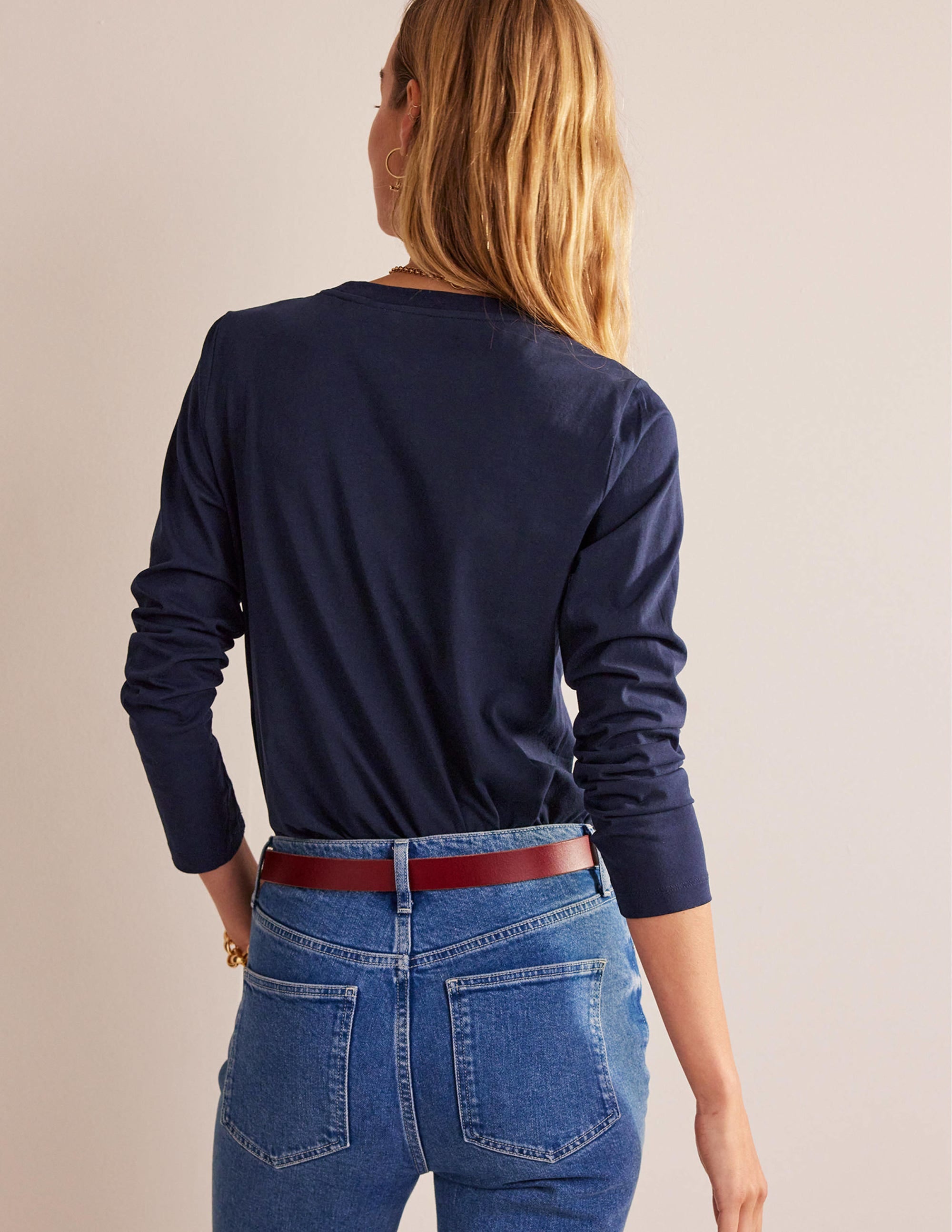 Pure Cotton Long Sleeve Top-Navy - Image 3