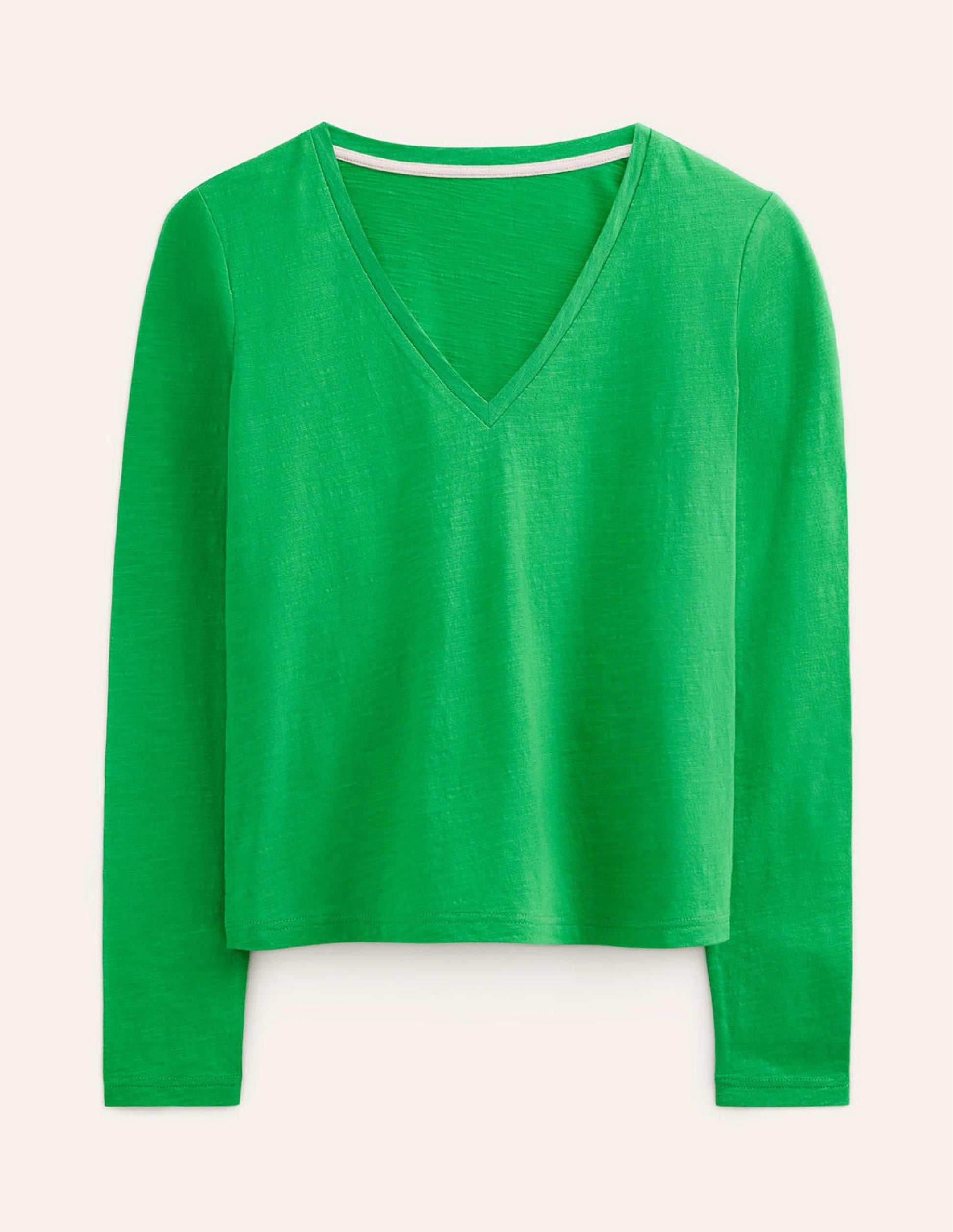 Cotton V-Neck Long Sleeve Top-Bright Green-5