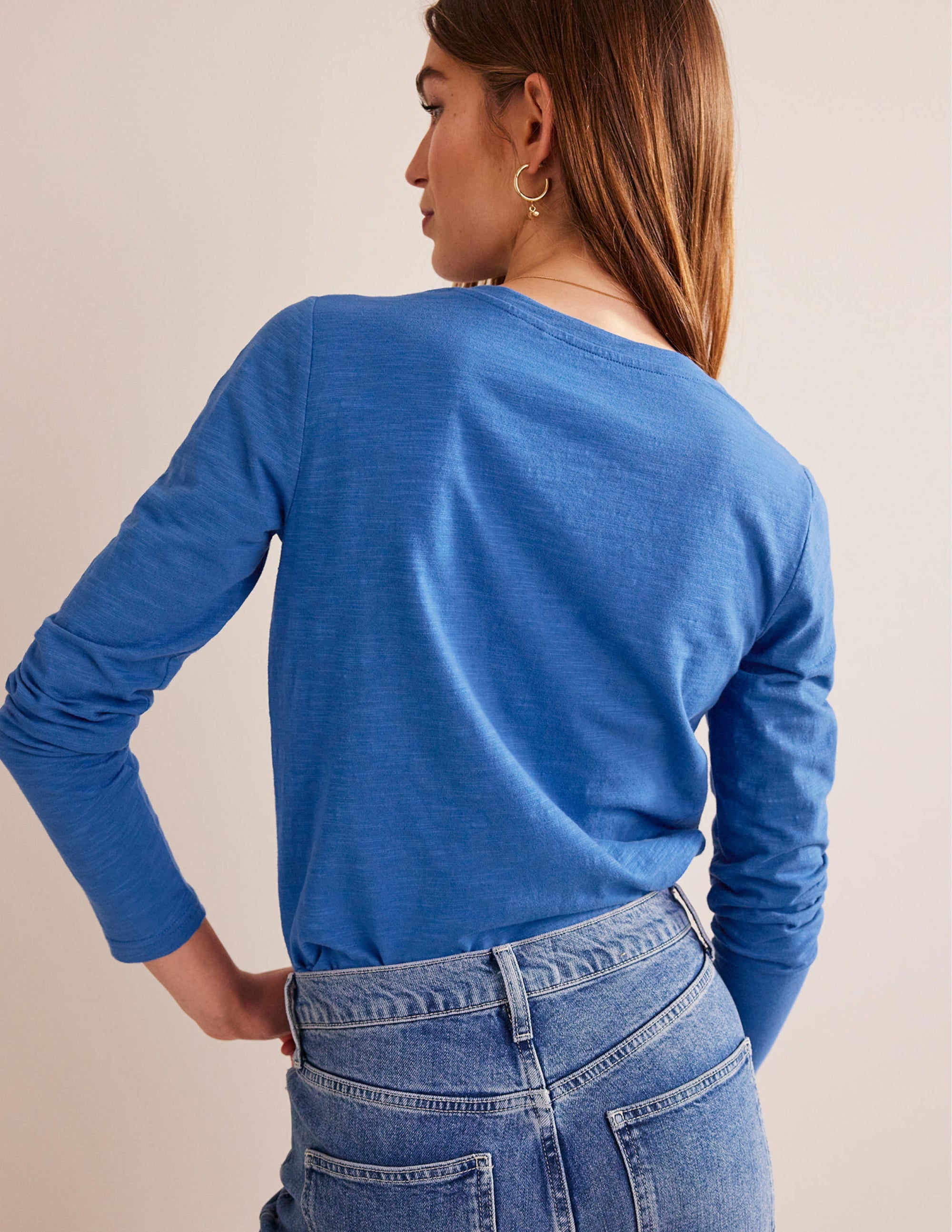 Cotton V-Neck Long Sleeve Top-Meadow Spring - Image 2