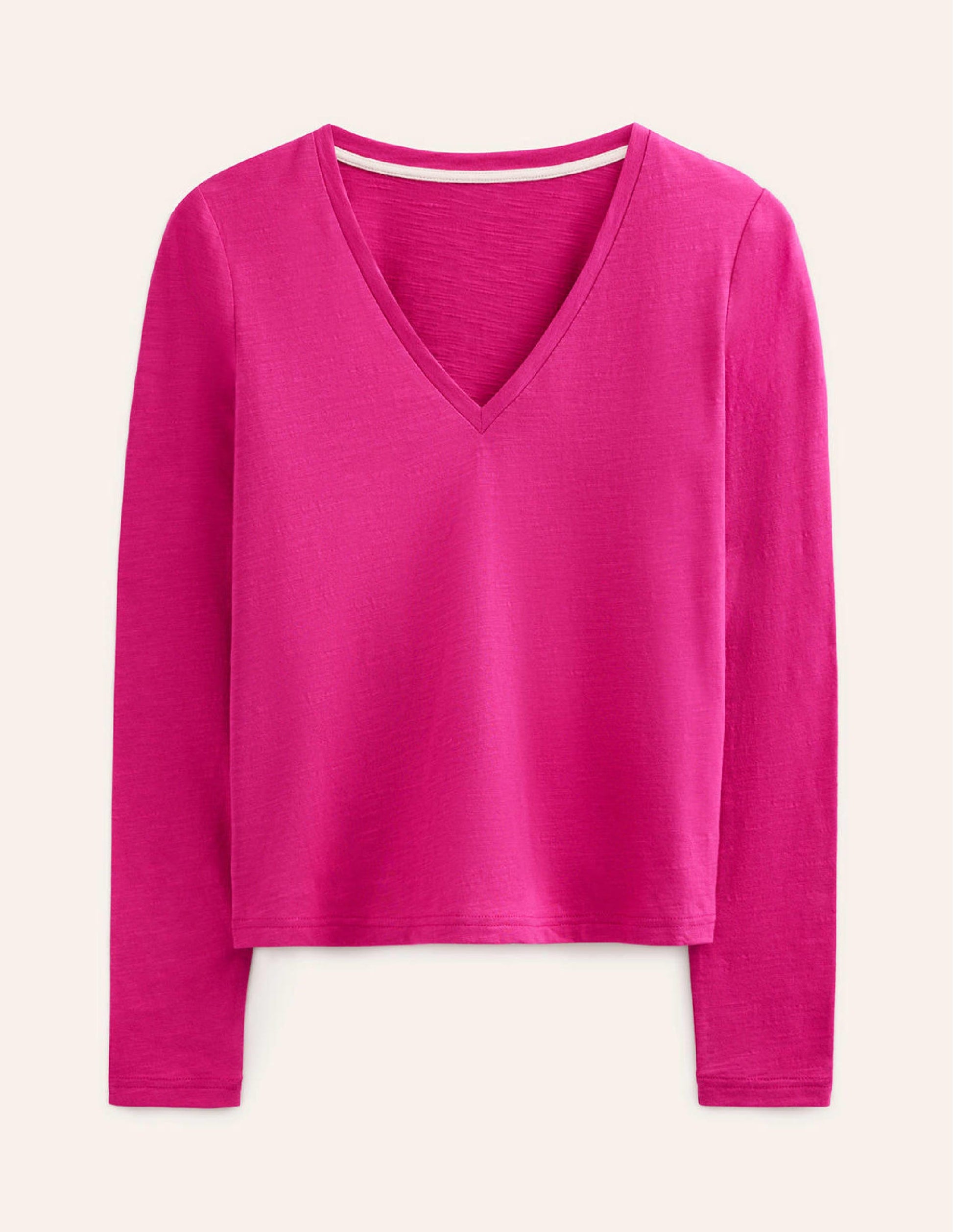 Cotton V-Neck Long Sleeve Top-Festival Fushsia-5