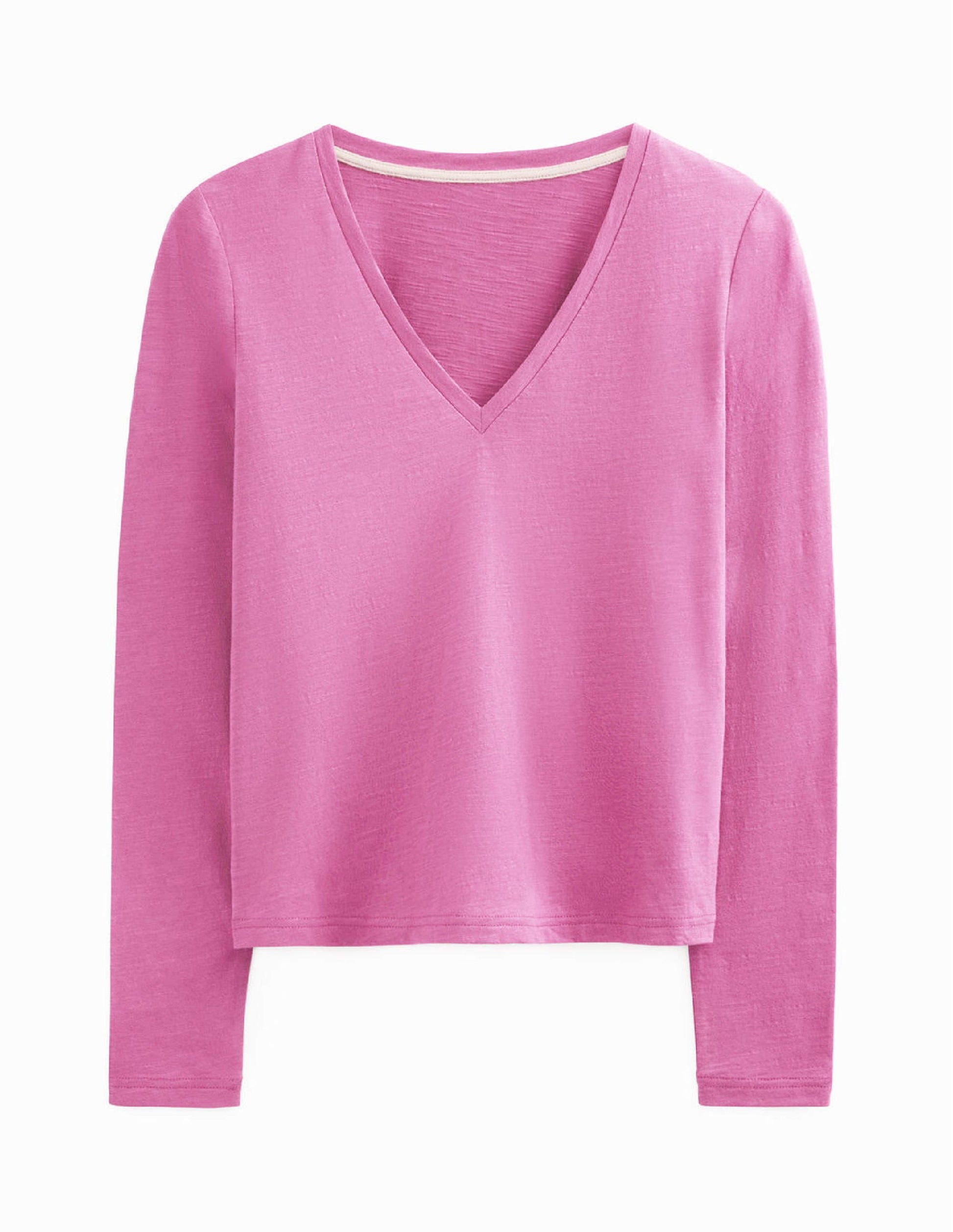 Cotton V-Neck Long Sleeve Top-Strawberry Sherbet-5